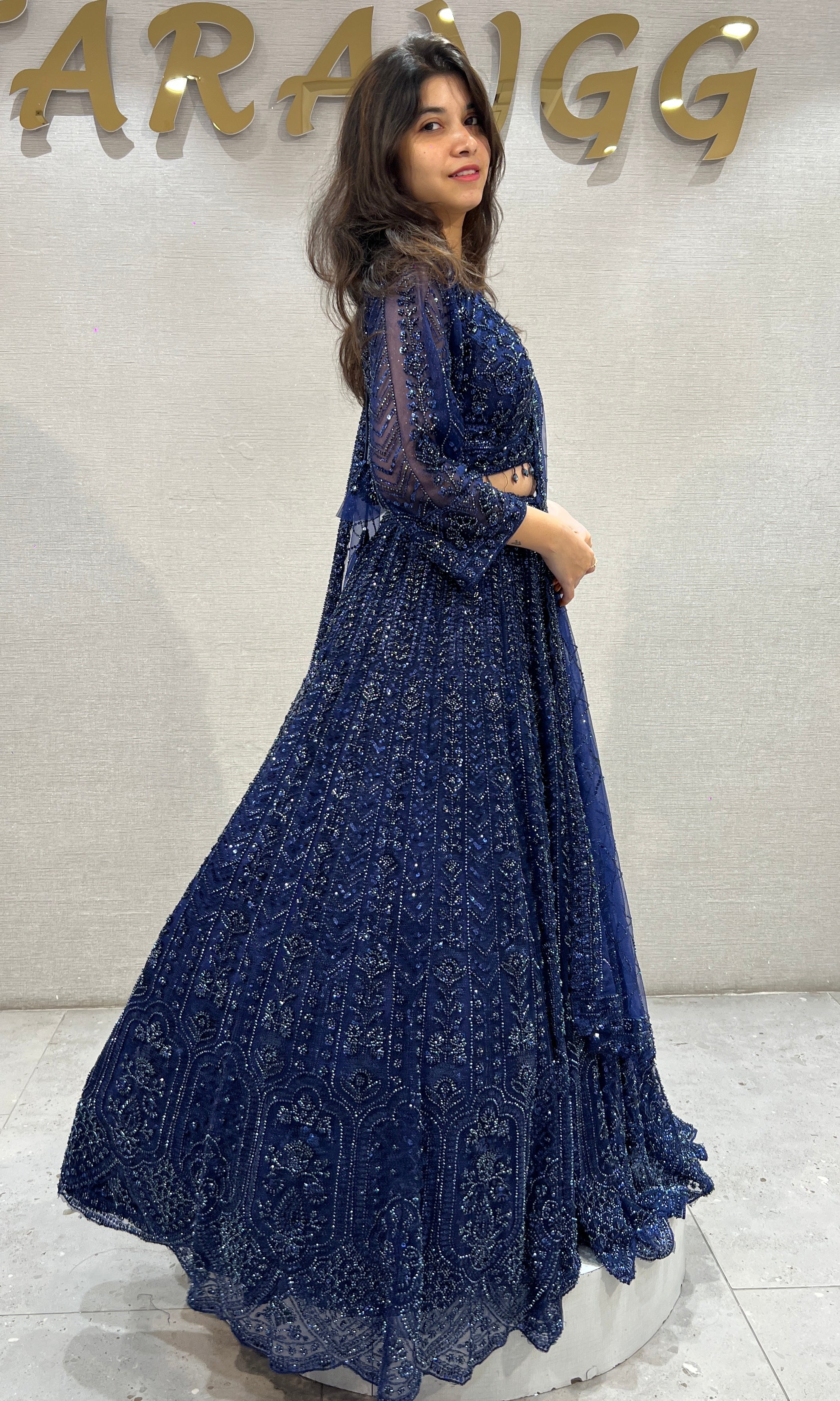 Navy Blue Embellished Net Lehenga