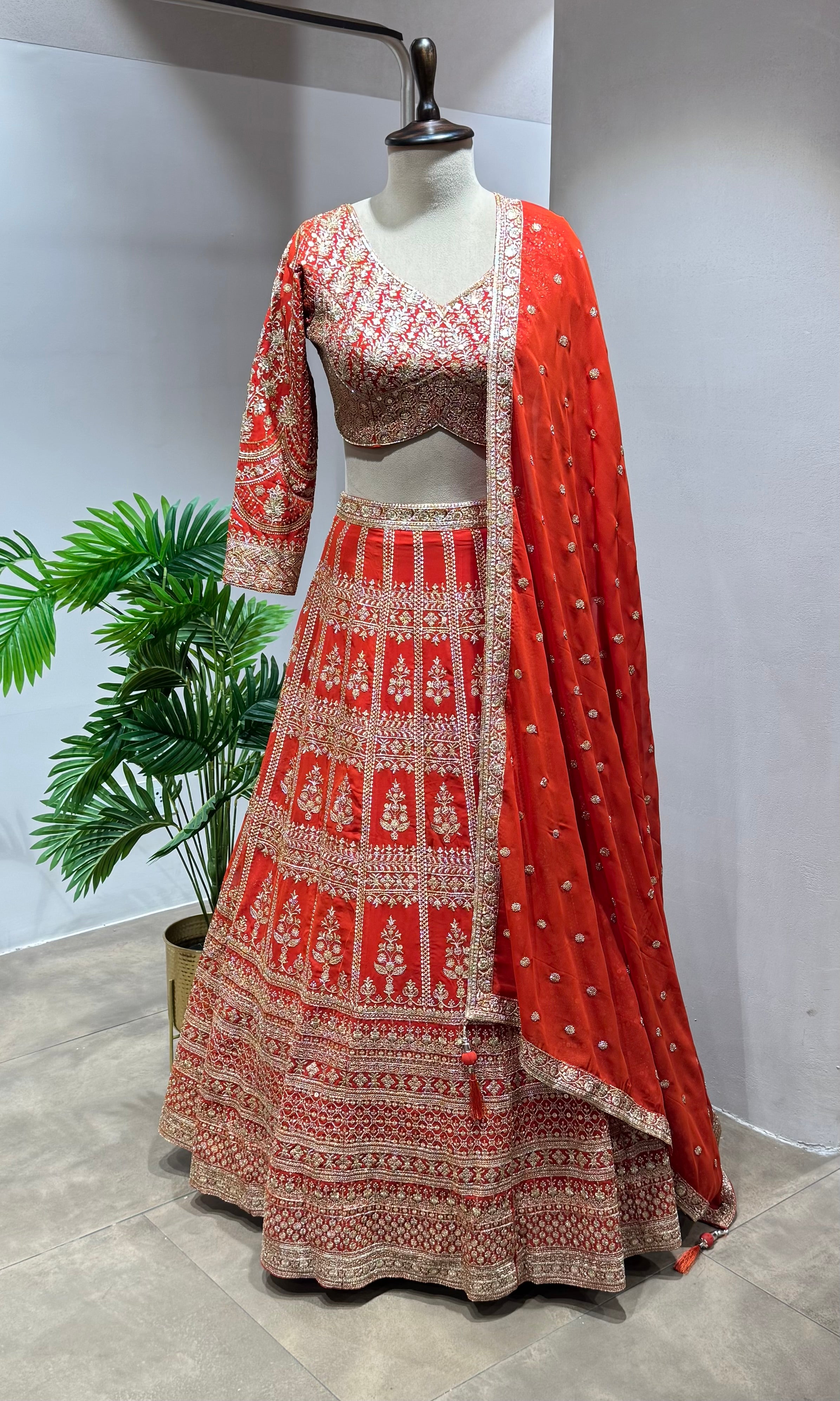 ORANGE GOLDEN Lehenga with Heavy Embroidered Blouse
