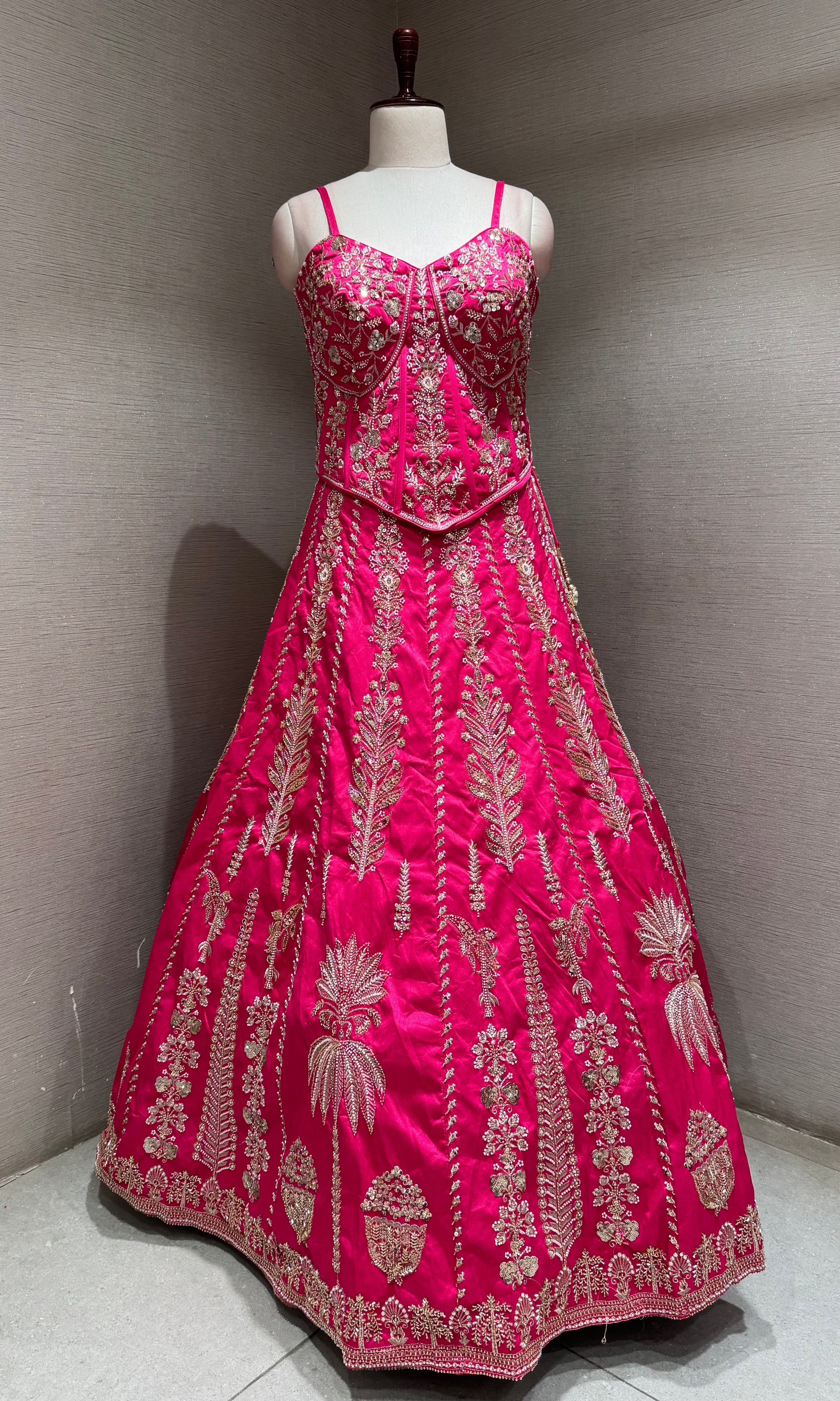 PINK EMBROIDERED PEPLUM CROP TOP LEHENGA SET