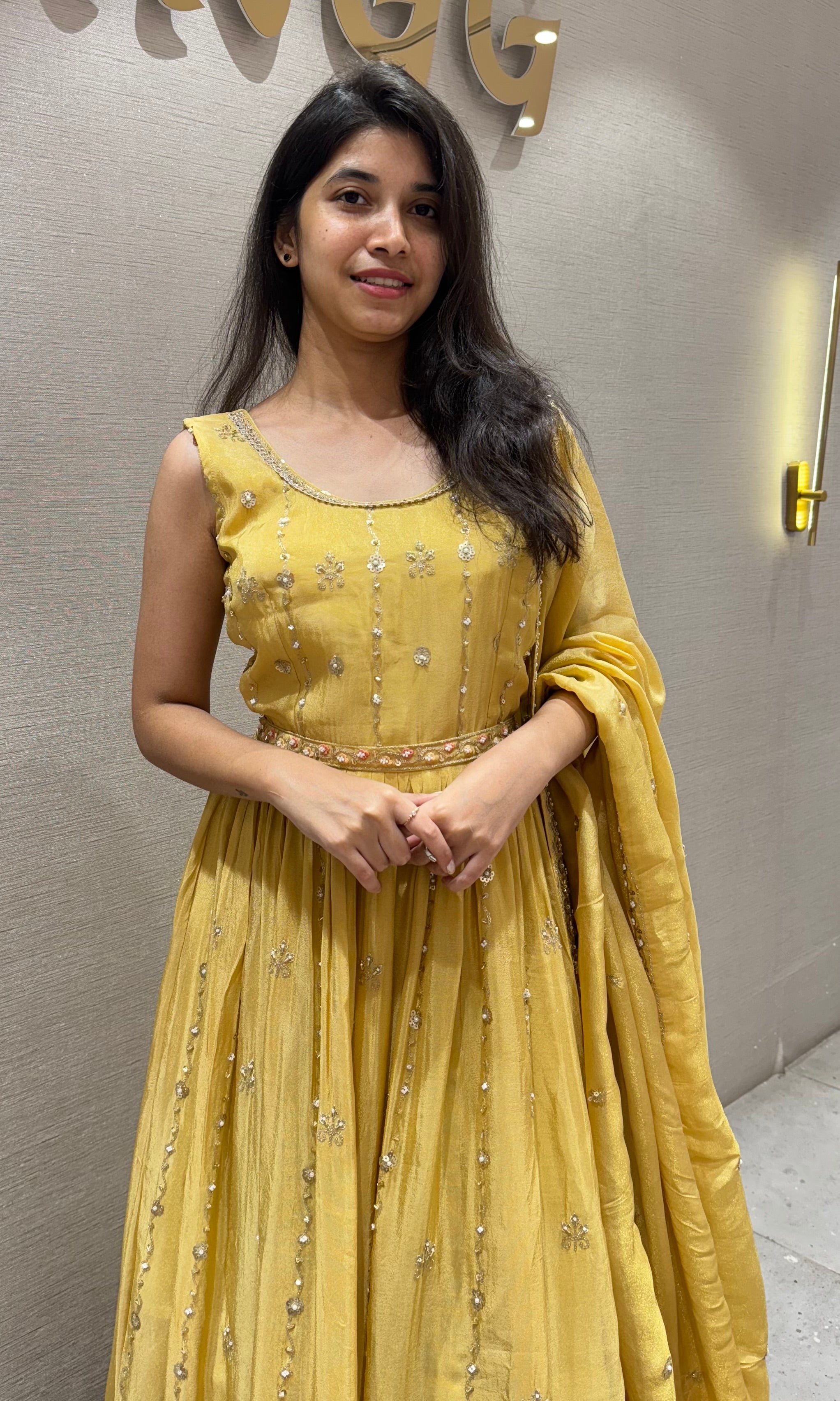 Light yellow golden embroidery anarkali