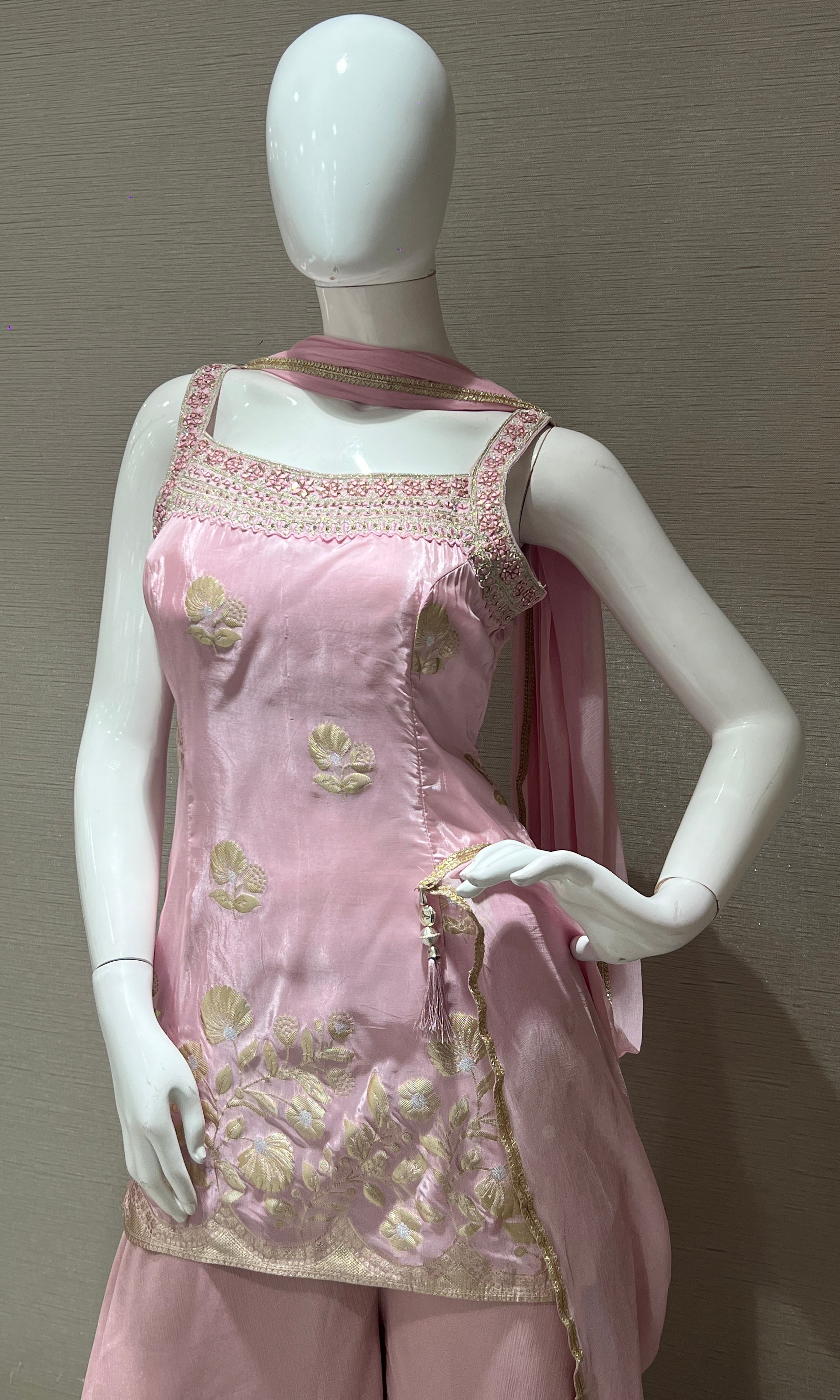 Rose pink embroidered sharara palazzo
