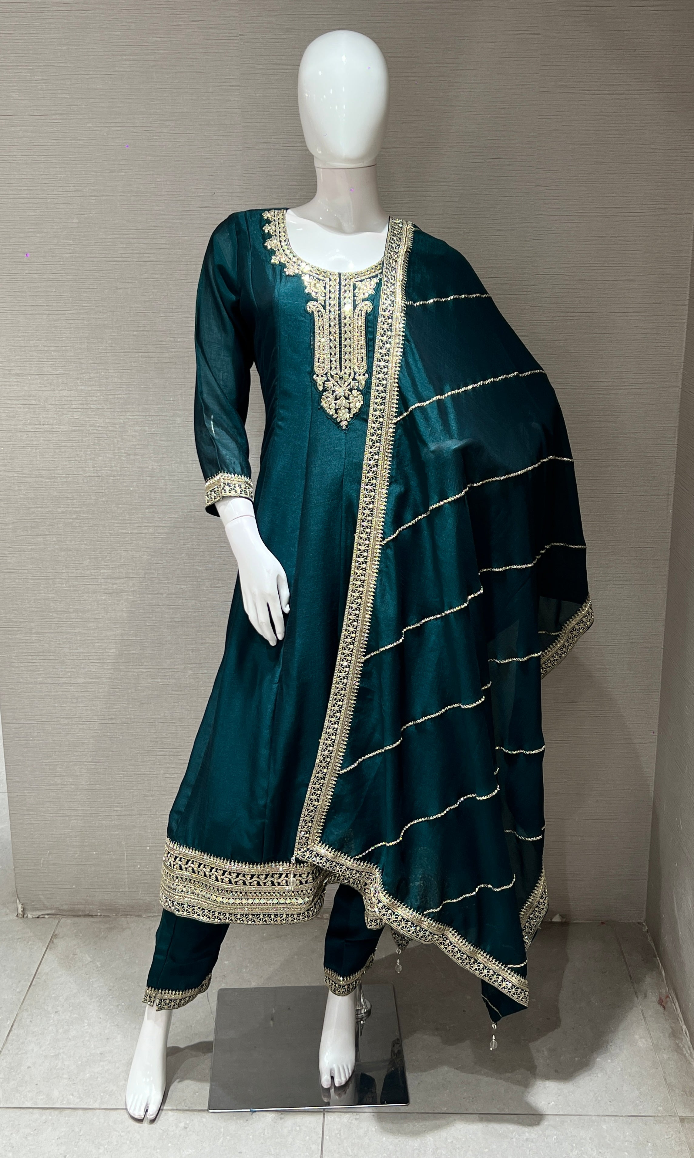 Green gold Ethnic Anarkali kurta set