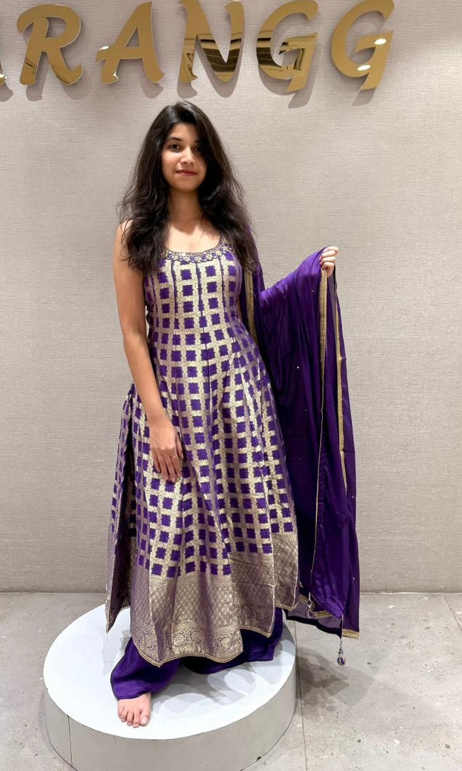Purple Elegant Anarkali Kurta Set with Dupatta