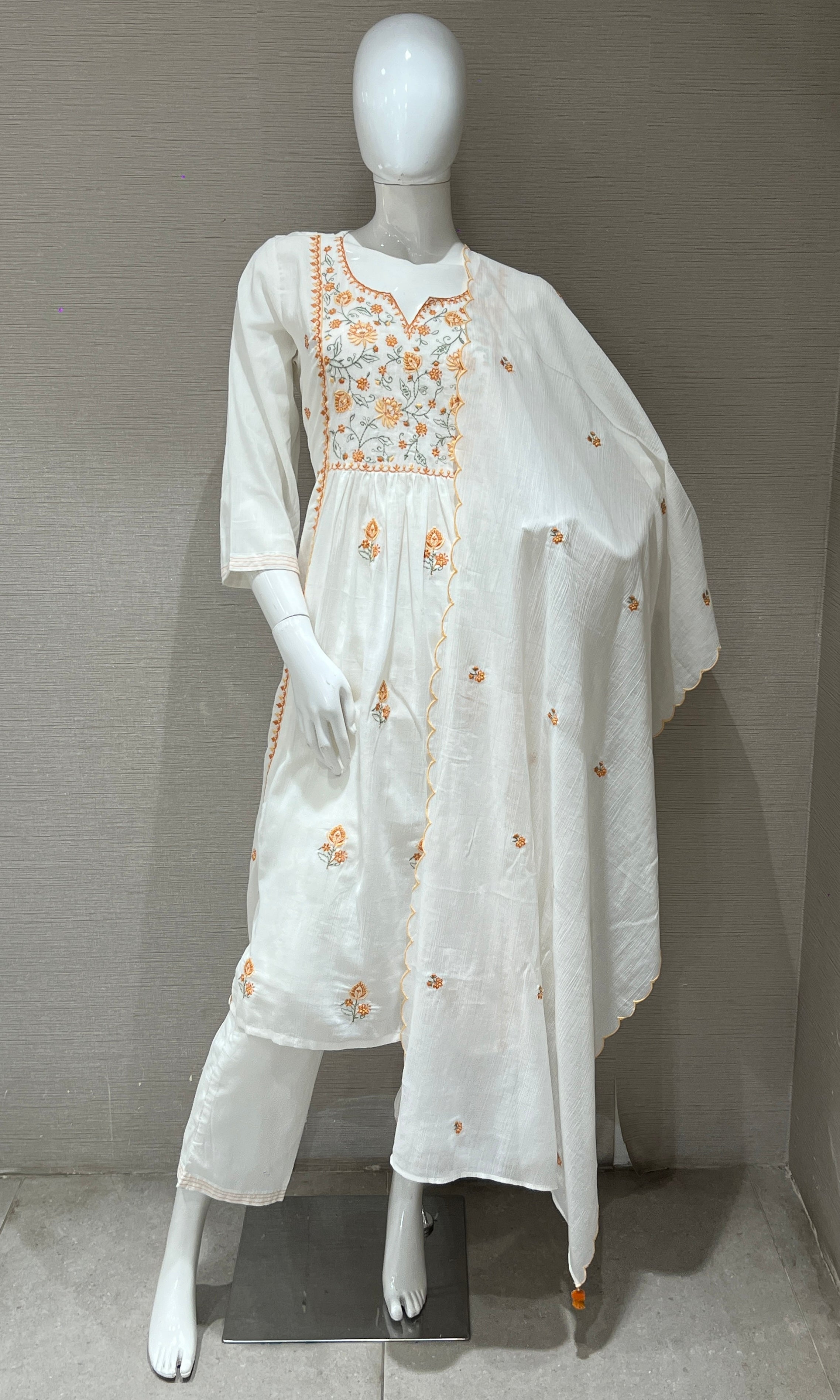 Cream Anarkali set