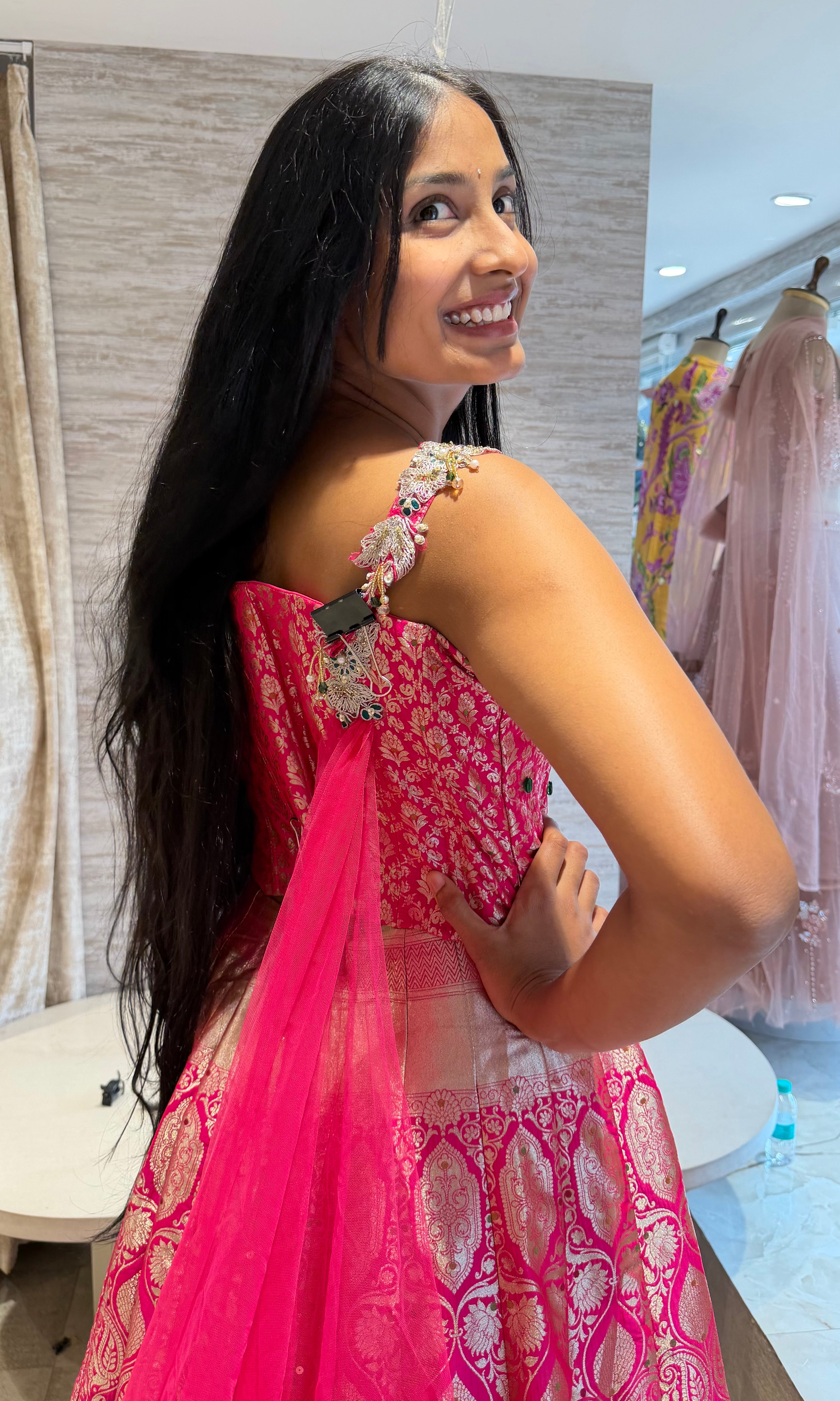 Rani pink gold banarasi embroidered lehenga