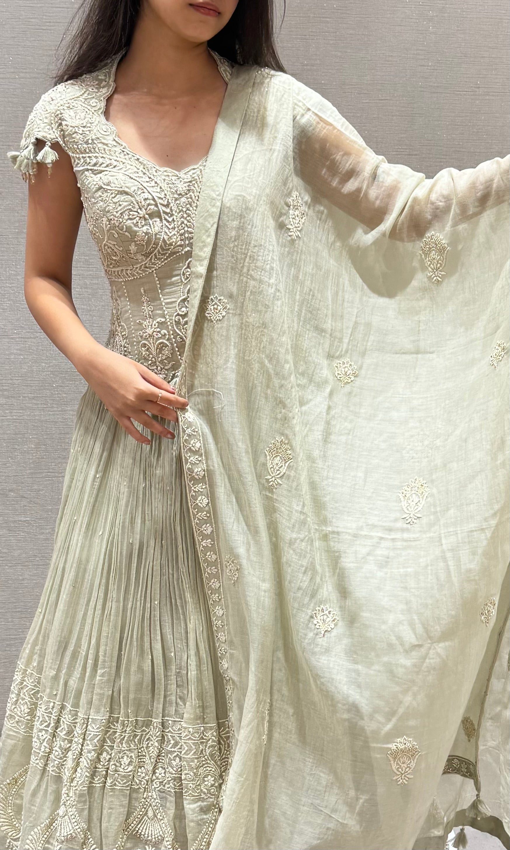 LIGHT GREY Embroidered Lehenga set