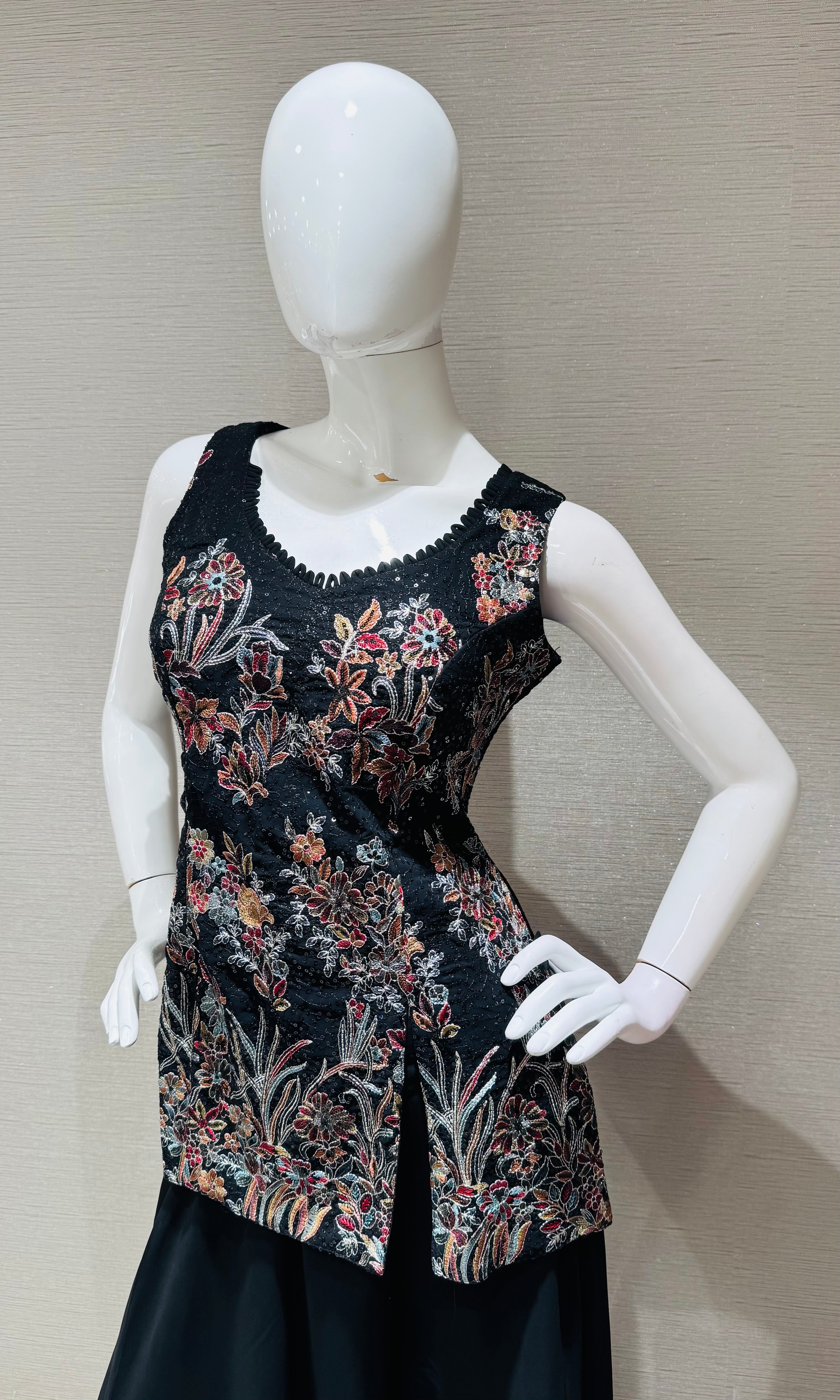 Black embroidered floral sharara set