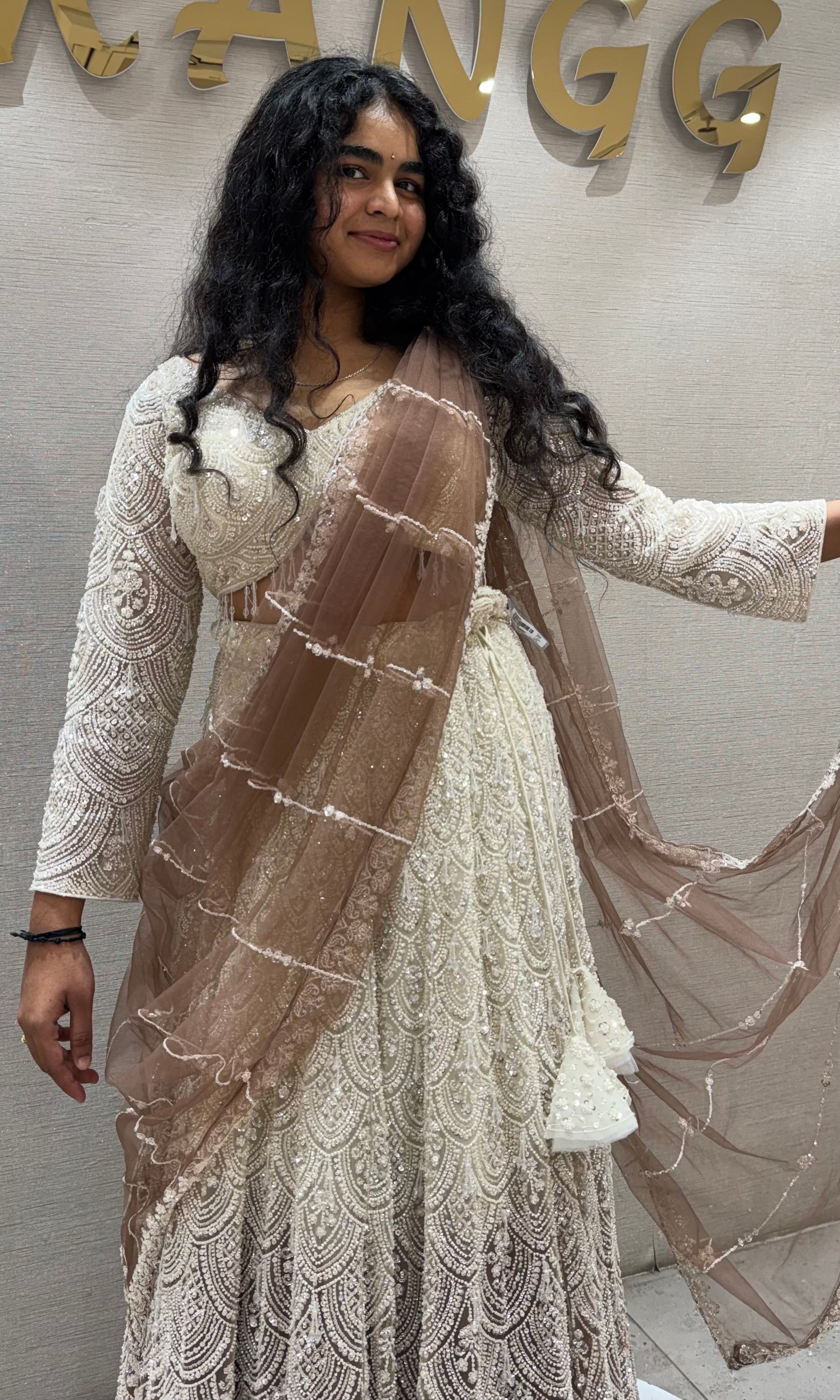 Brown Designer Lehenga with Embellished Net Dupatta