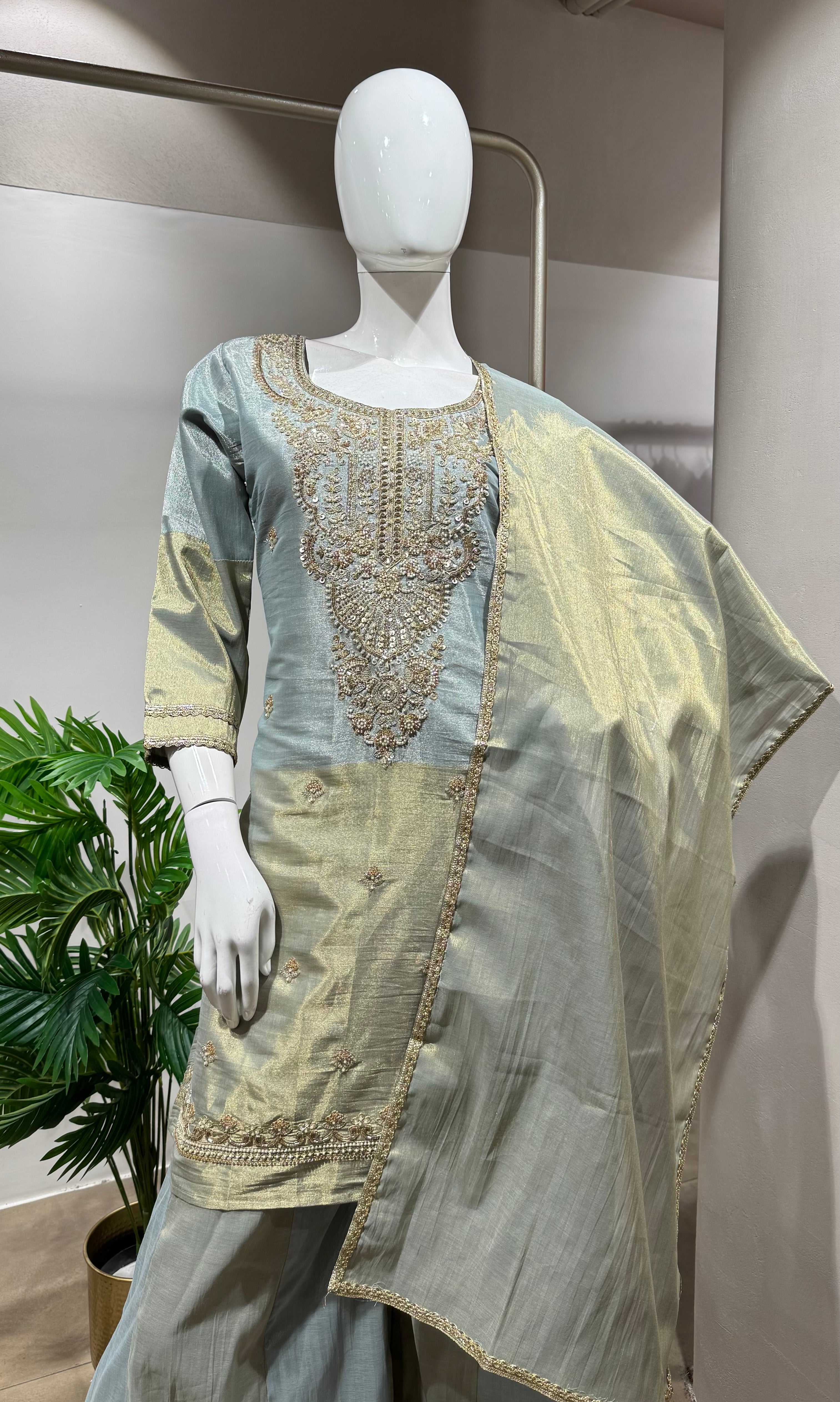 GREY Embroidered SHARARA Suit with Dupatta