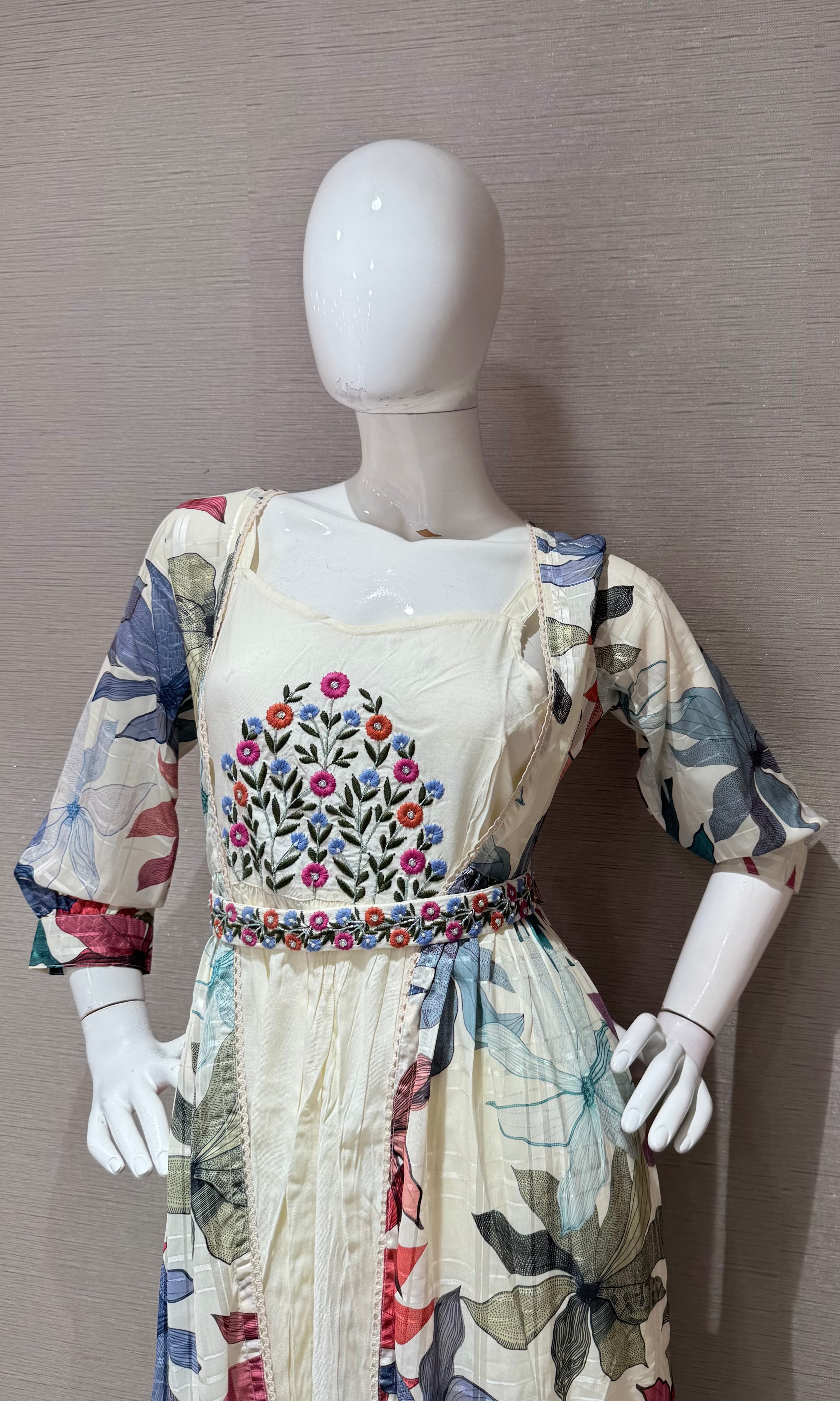 Blue Long Sleeve Floral Print Dress