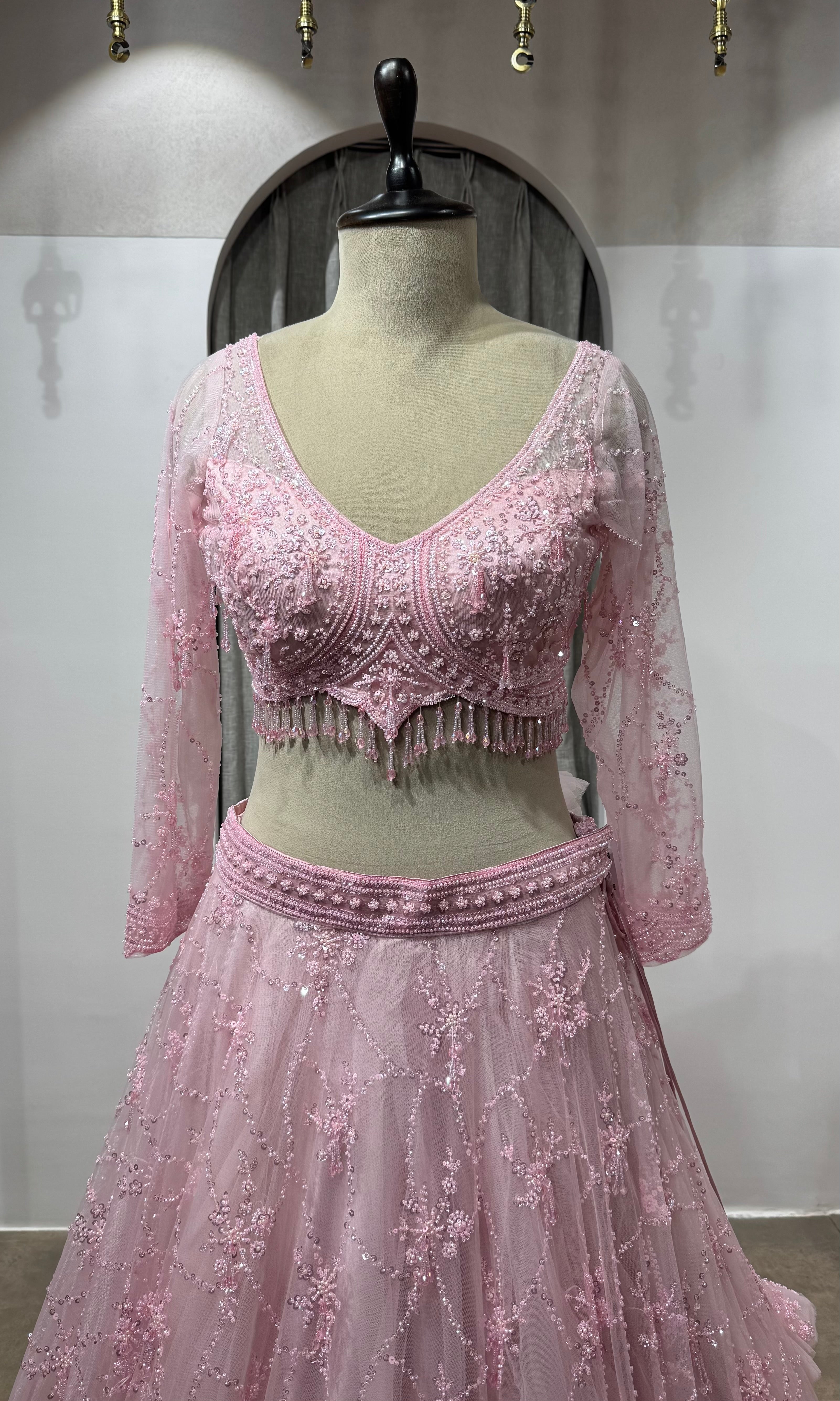 Blush Pink Embroidered Bridal Lehenga Set