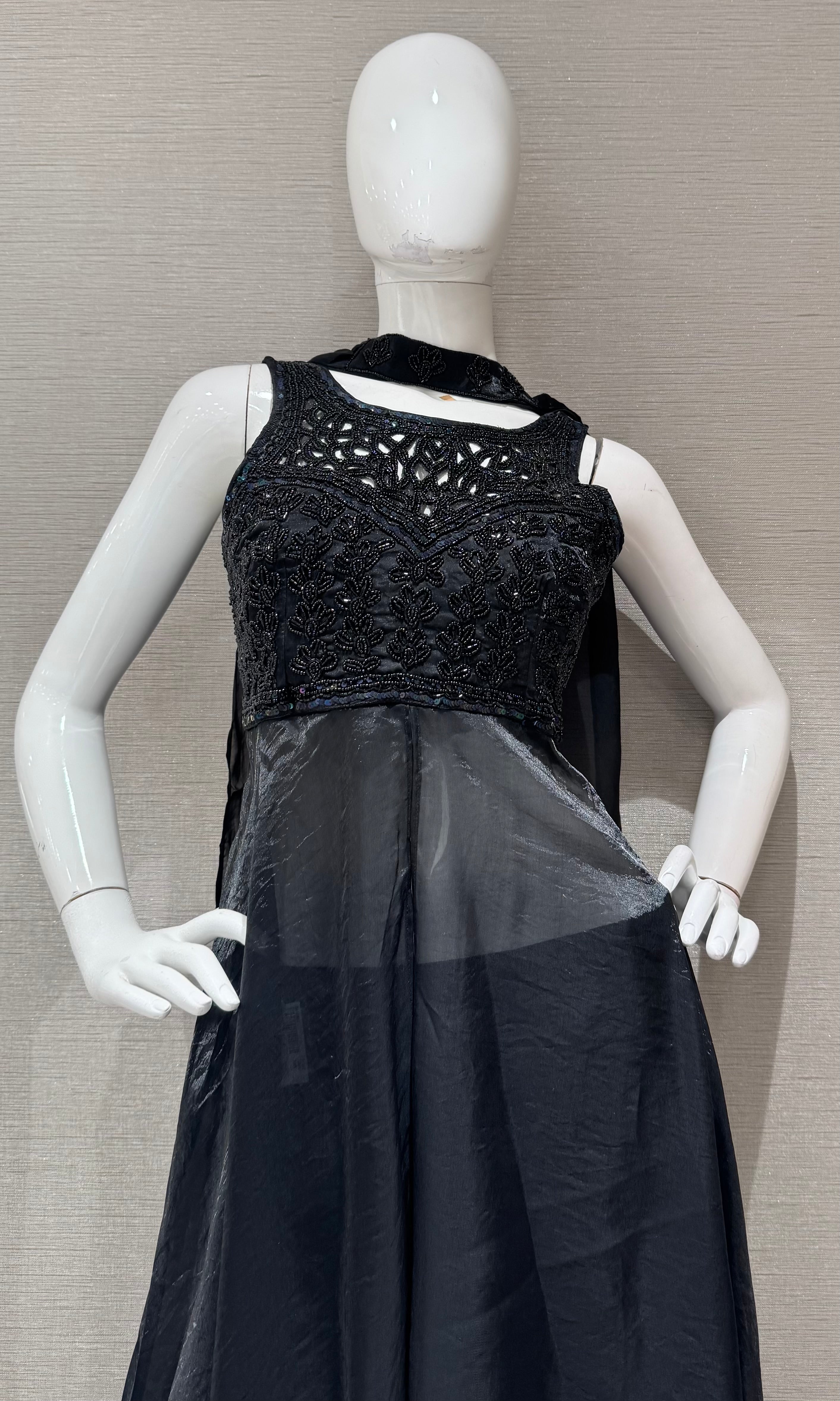 Black Beaded Shimmer Anarkali palazzo set