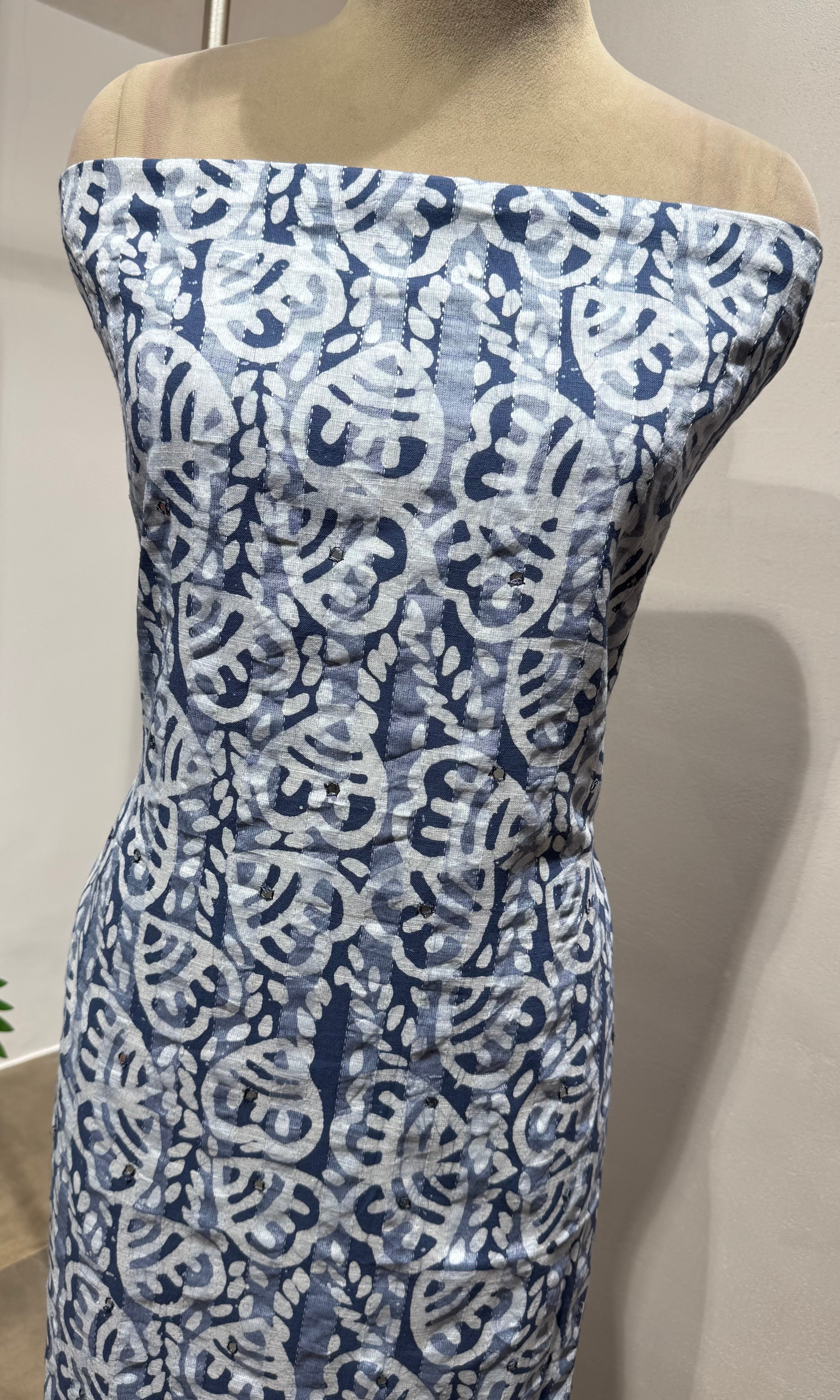 BLUE ETHNIC PRINTED DRESS MATERIAL