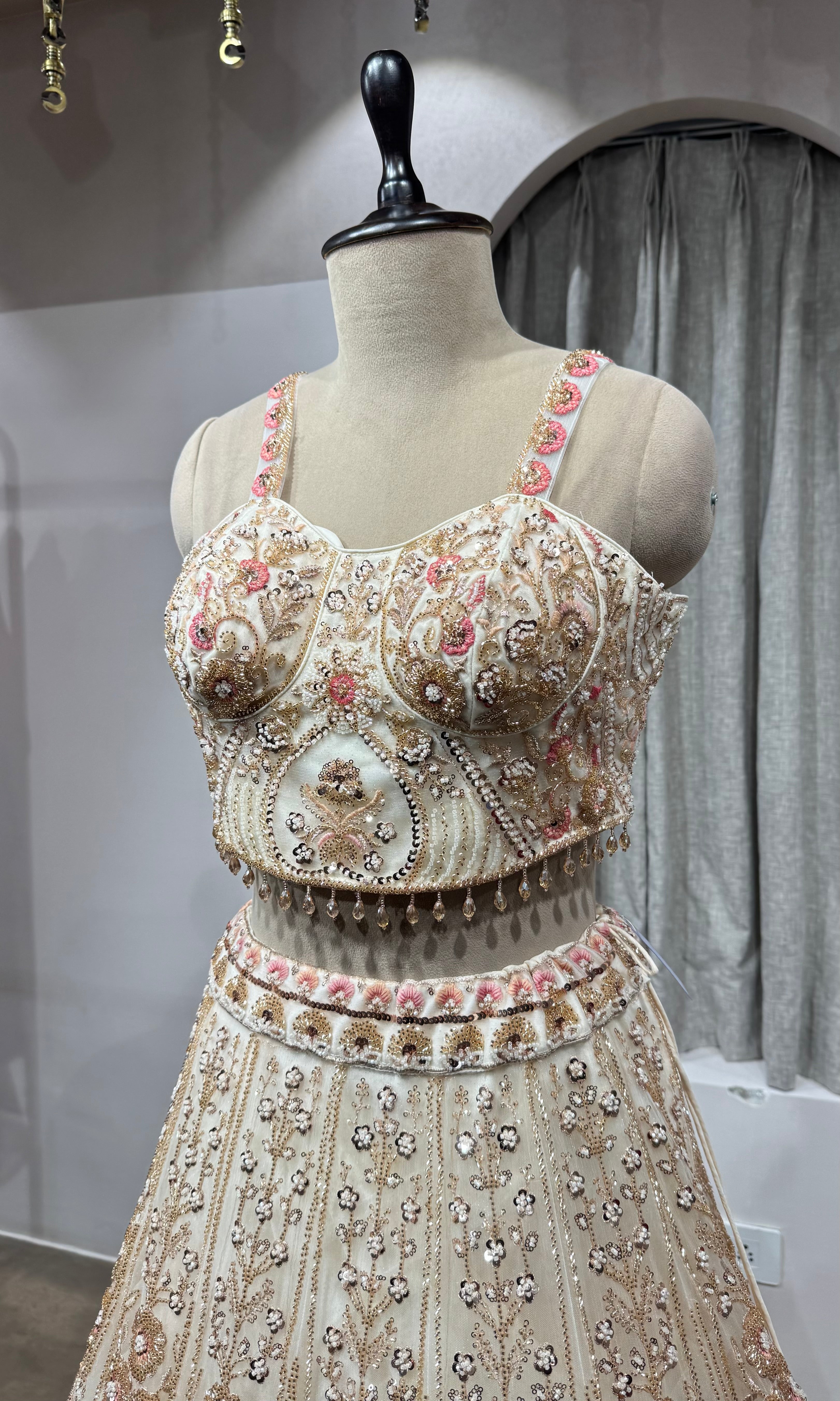 CREAM golden intricate embroidered lehenga