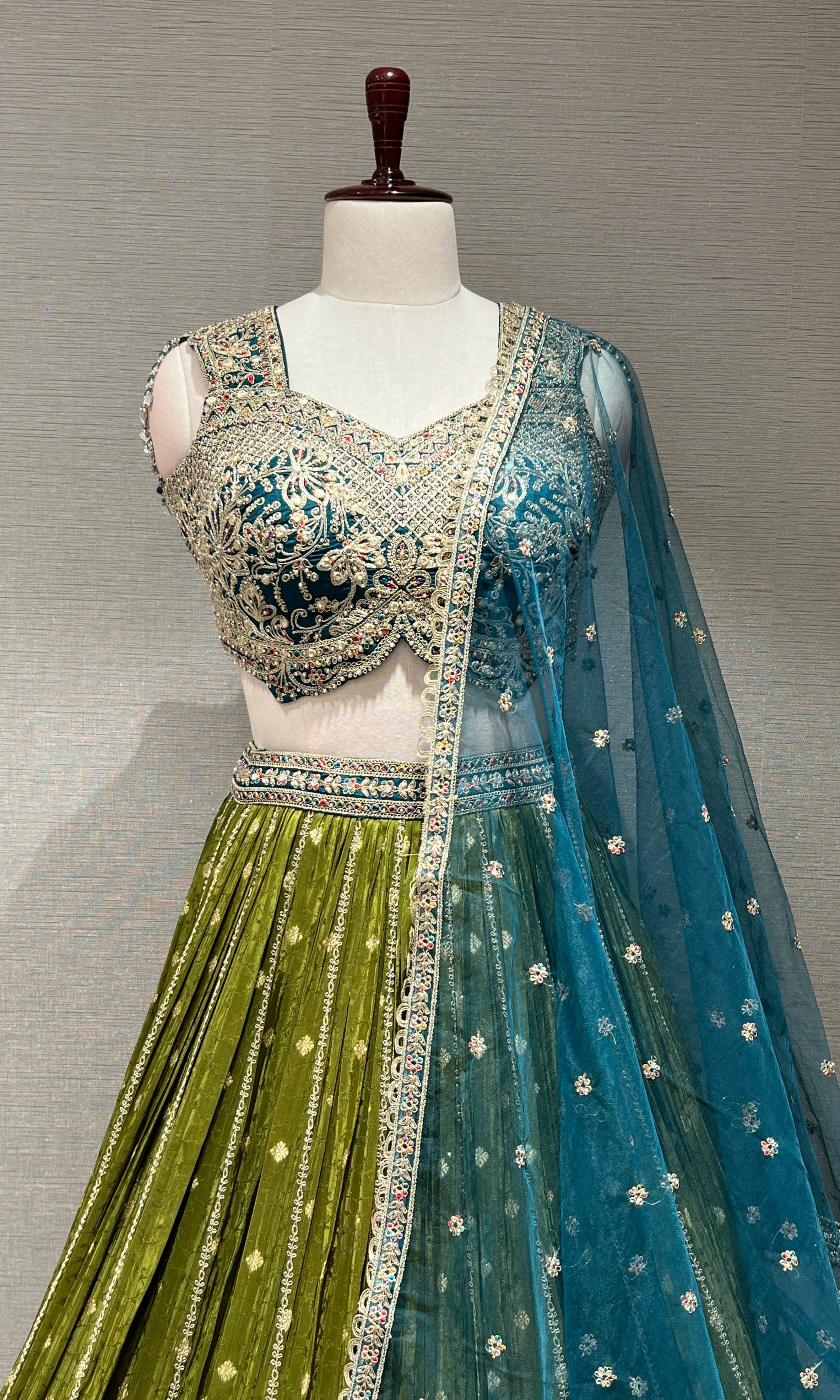 BLUE MULTI GOLDEN EMBROIDERED LEHENGA