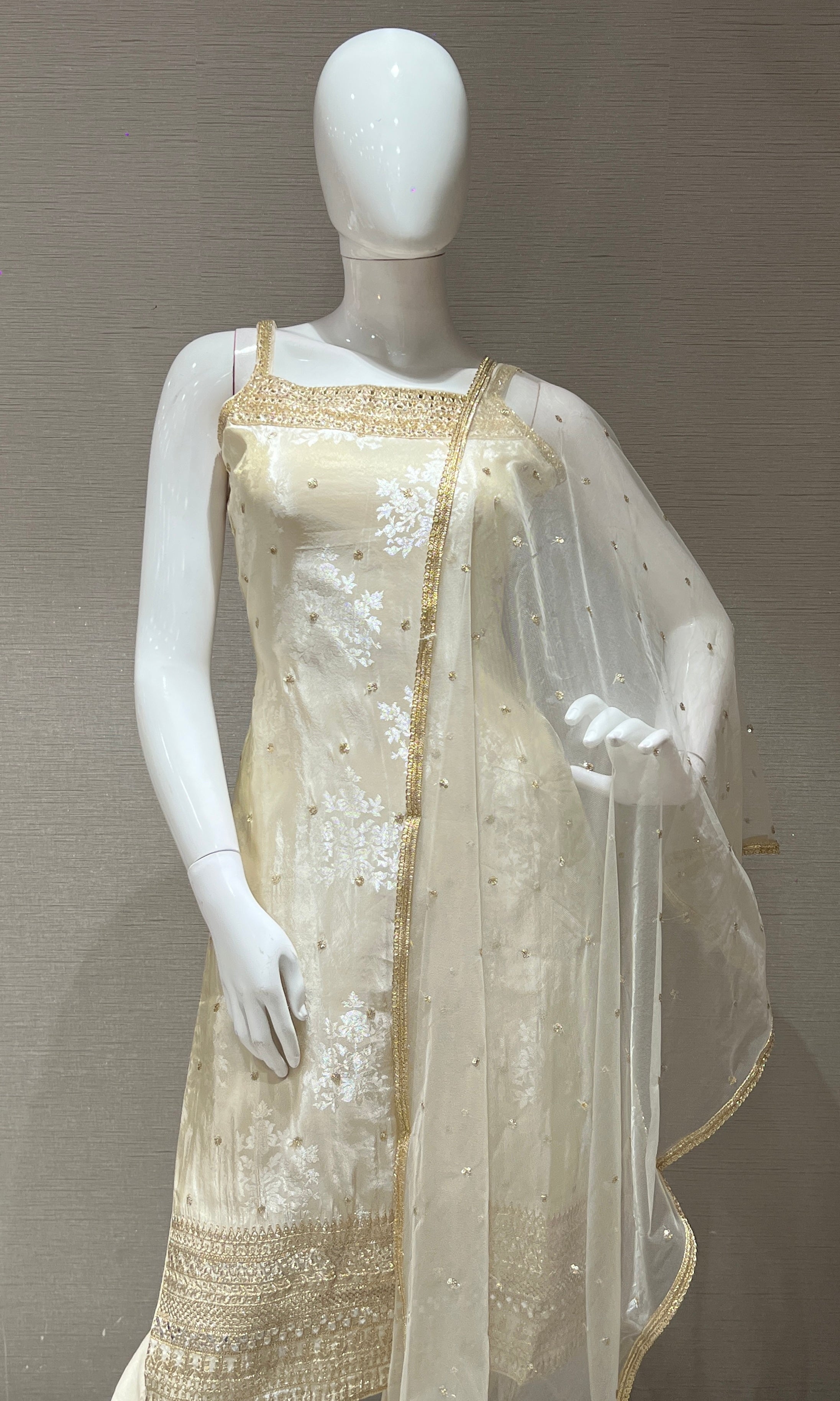 Cream and Gold Embroidered Kurta set