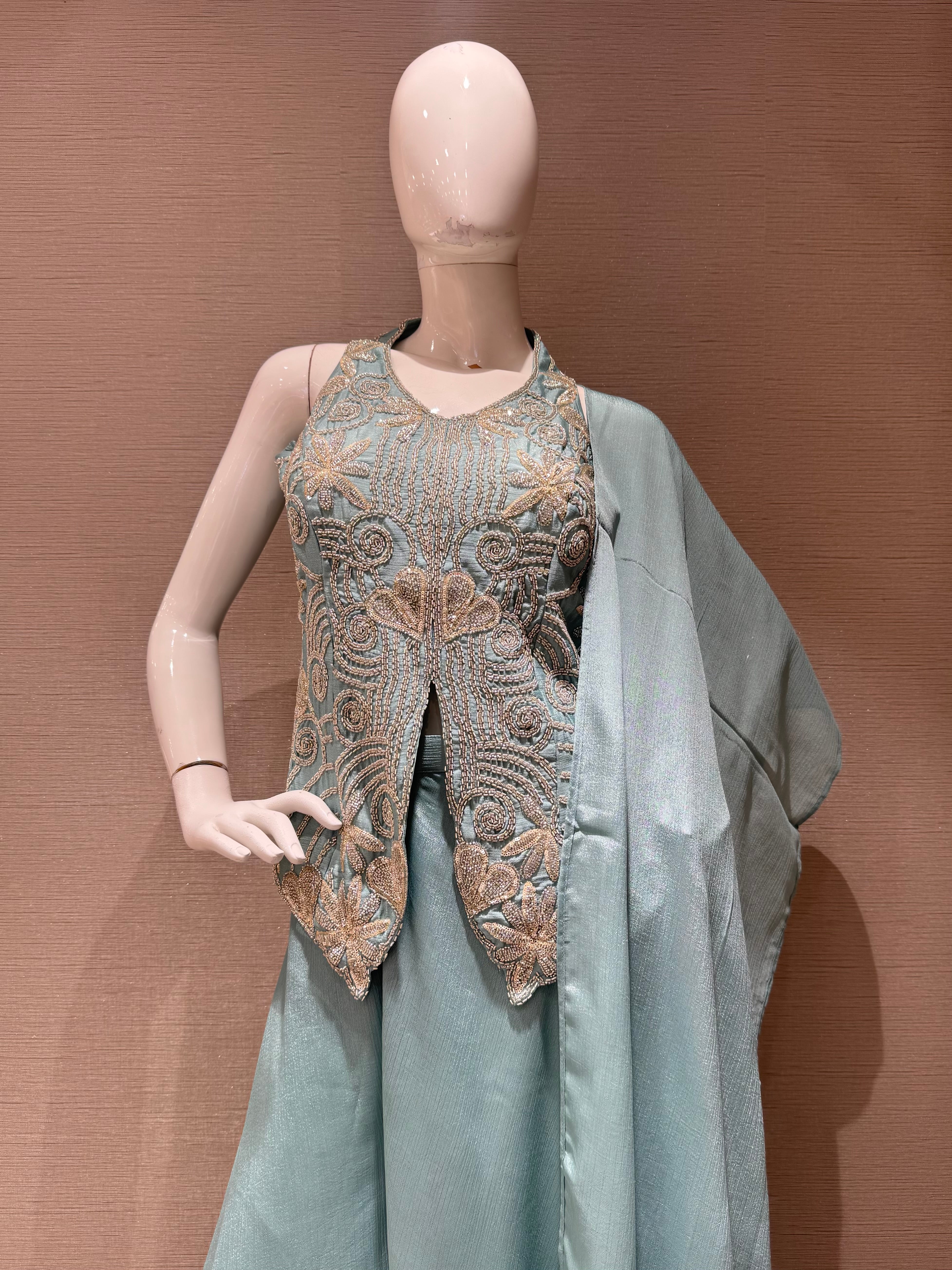 Blue Peplum top with Flared palazzo pant set