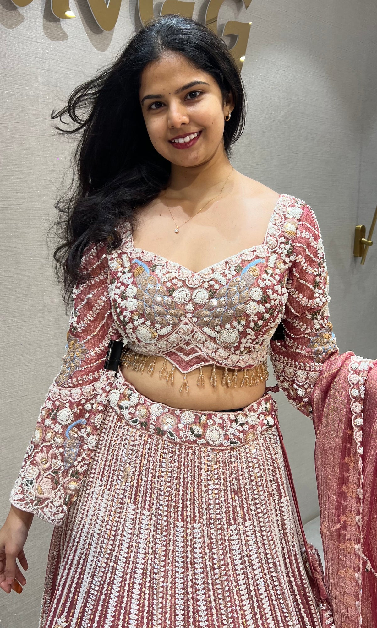 Light Pink Floral silk Embroidered Bridal Lehenga Set with Dupatta