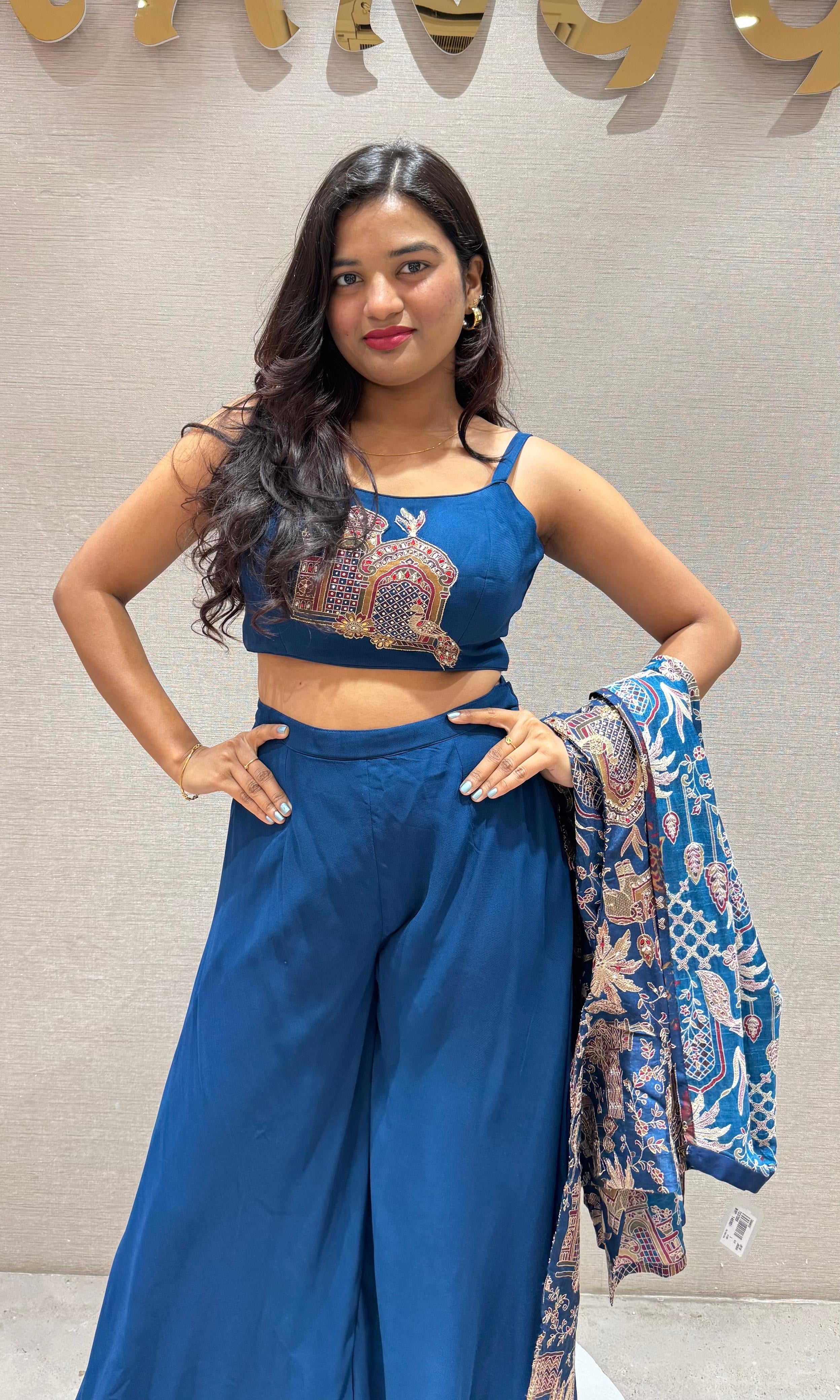 Blue PALAZZO SET WITH JACKET