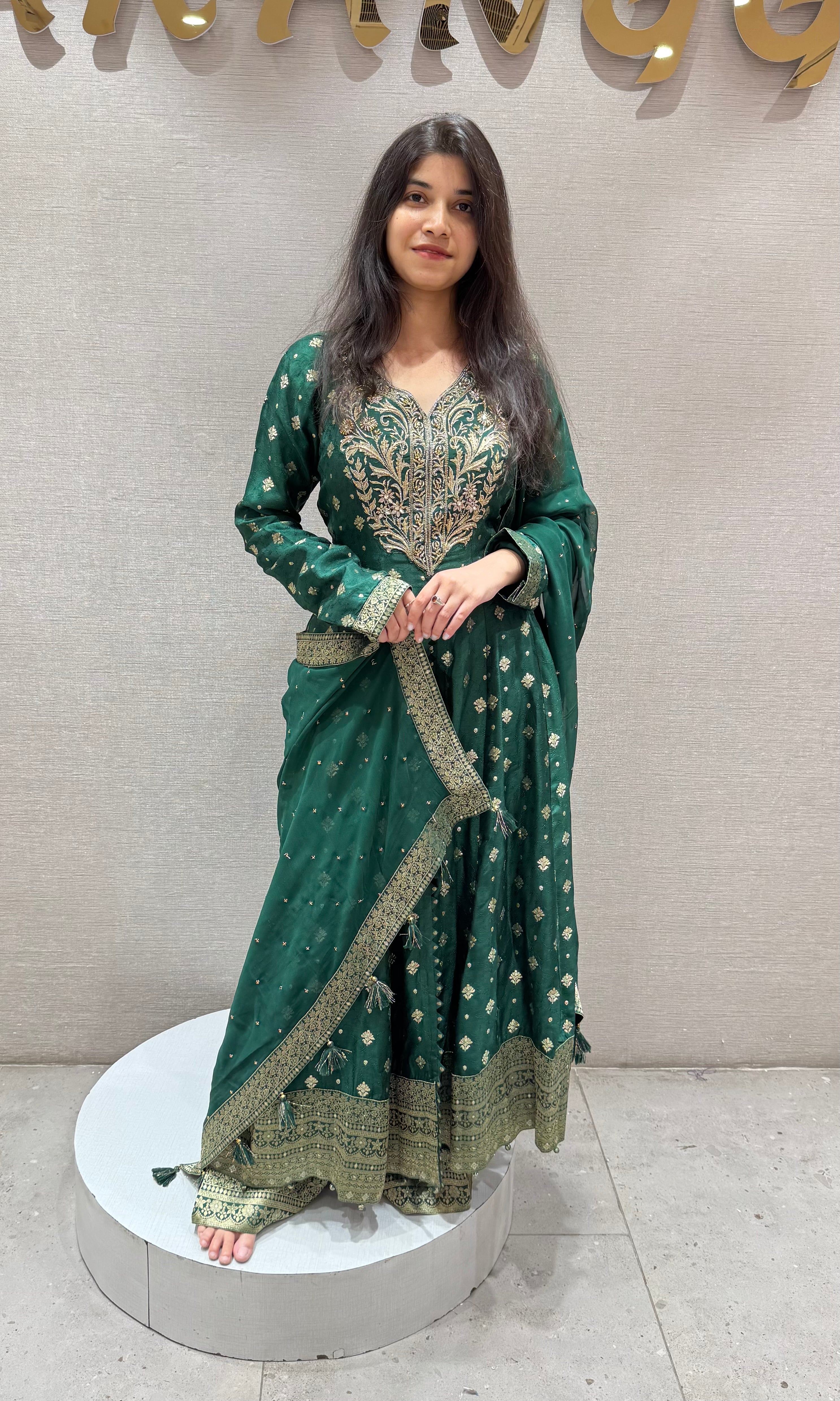 Green ANARKALI WITH PALAZZO PANTS