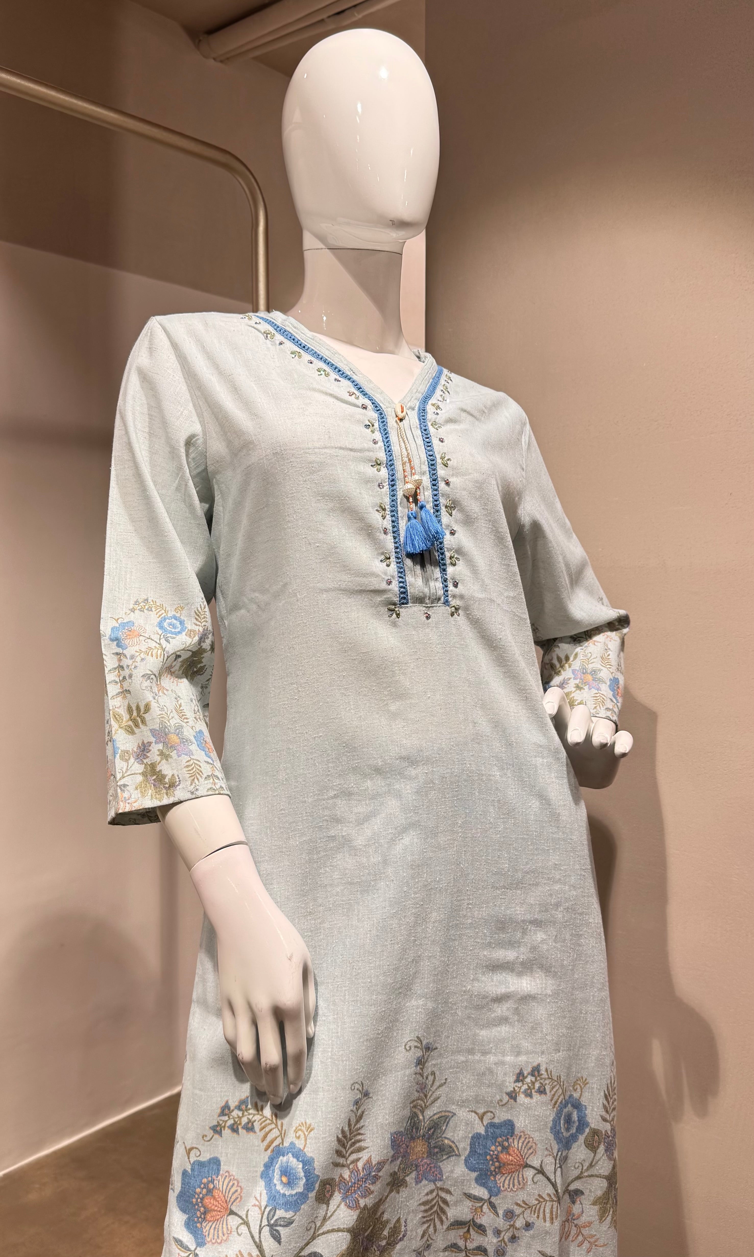 Light blue FLORAL PRINT EMBROIDERED kurta set