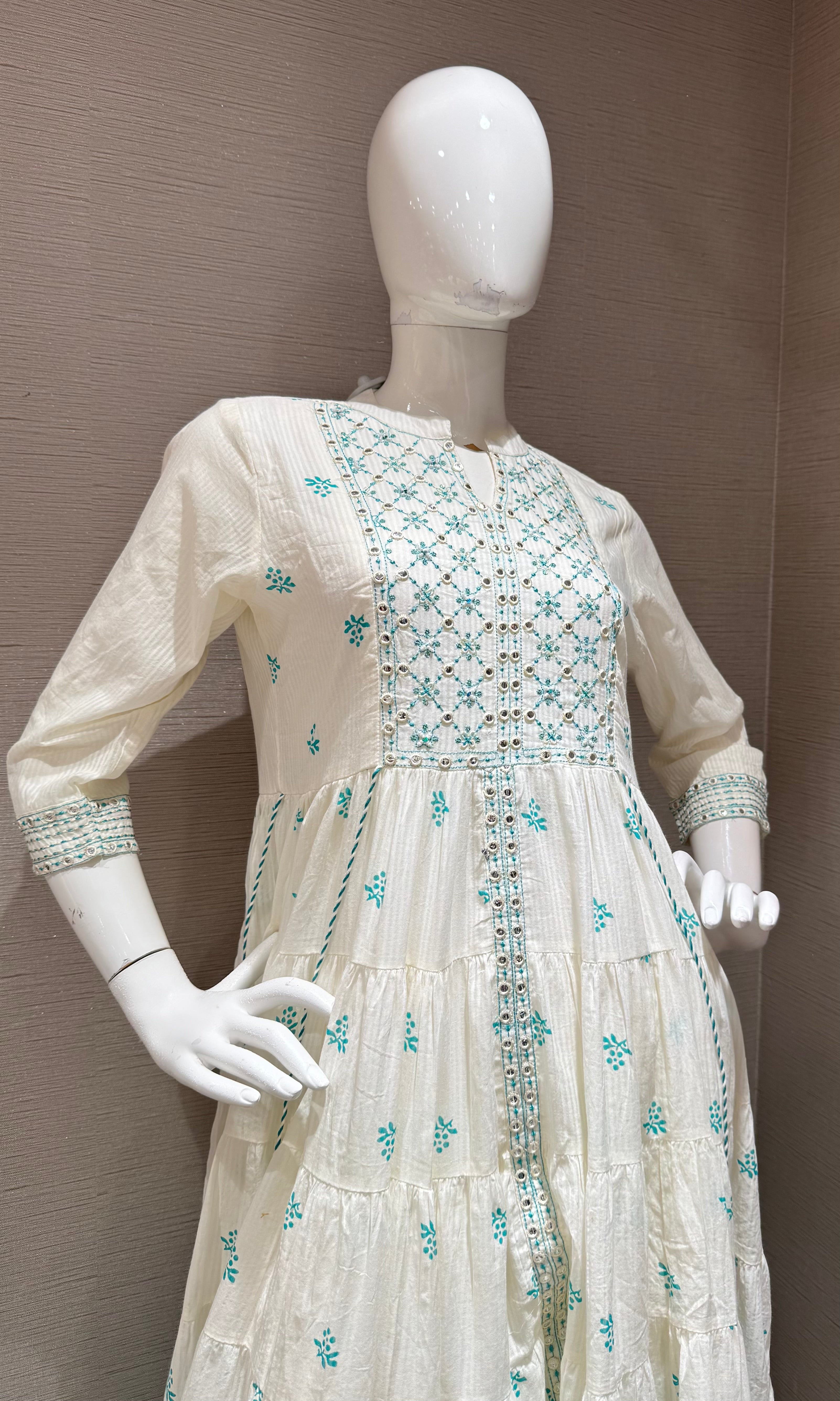 Sea Blue printed anarkali kurta set with dupatta