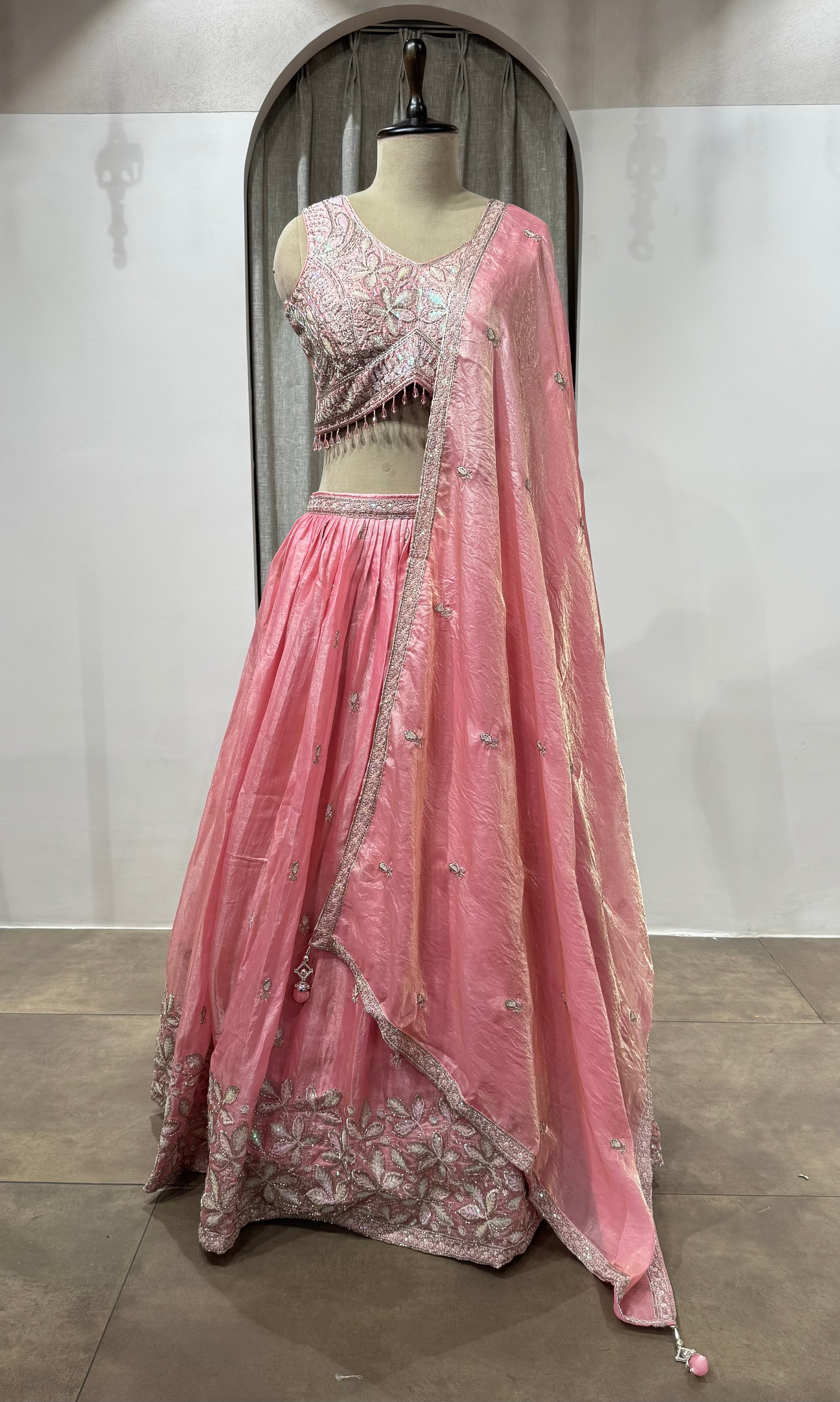 Baby Pink Sequins Embroidered Lehenga Choli