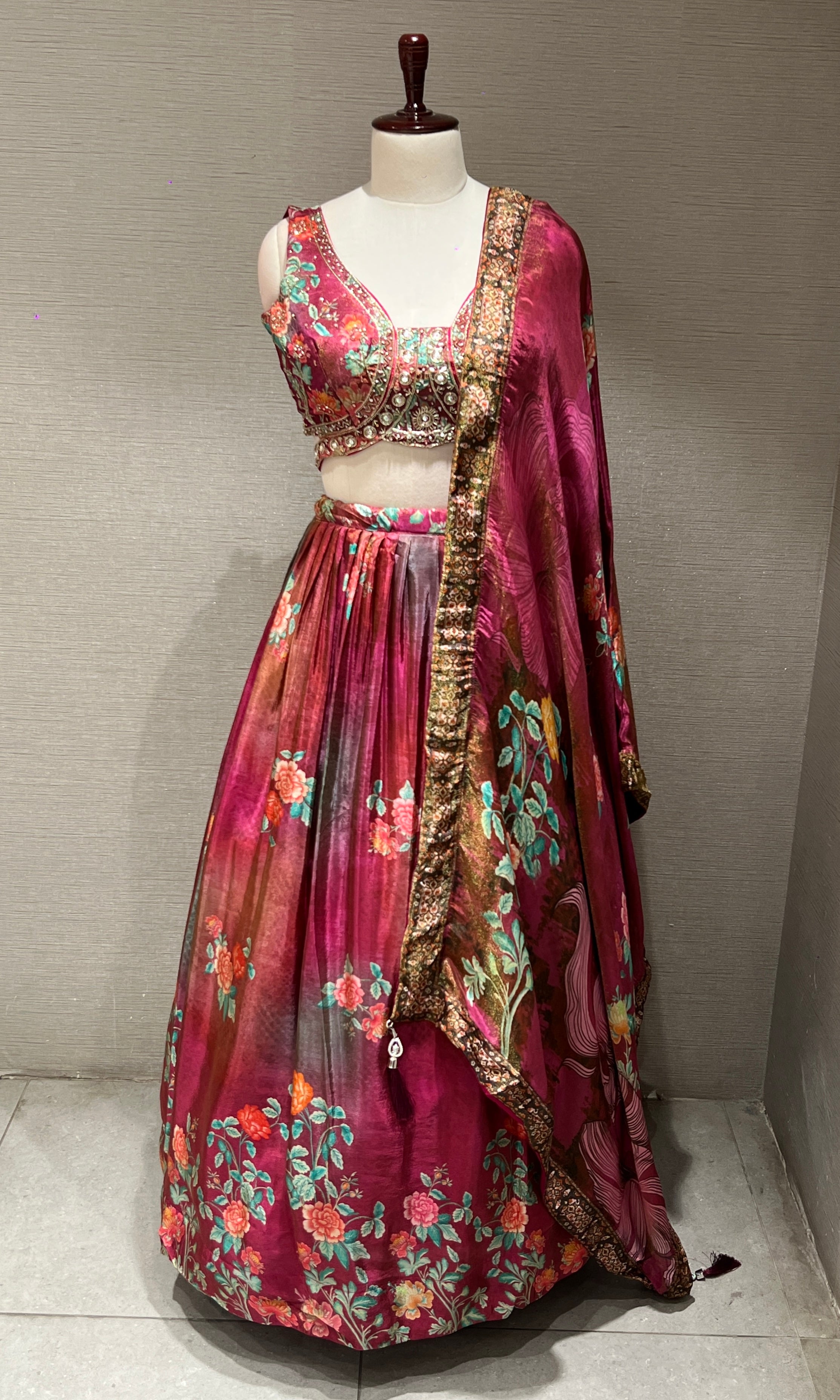 Pink Floral Lehenga with Embellished Choli