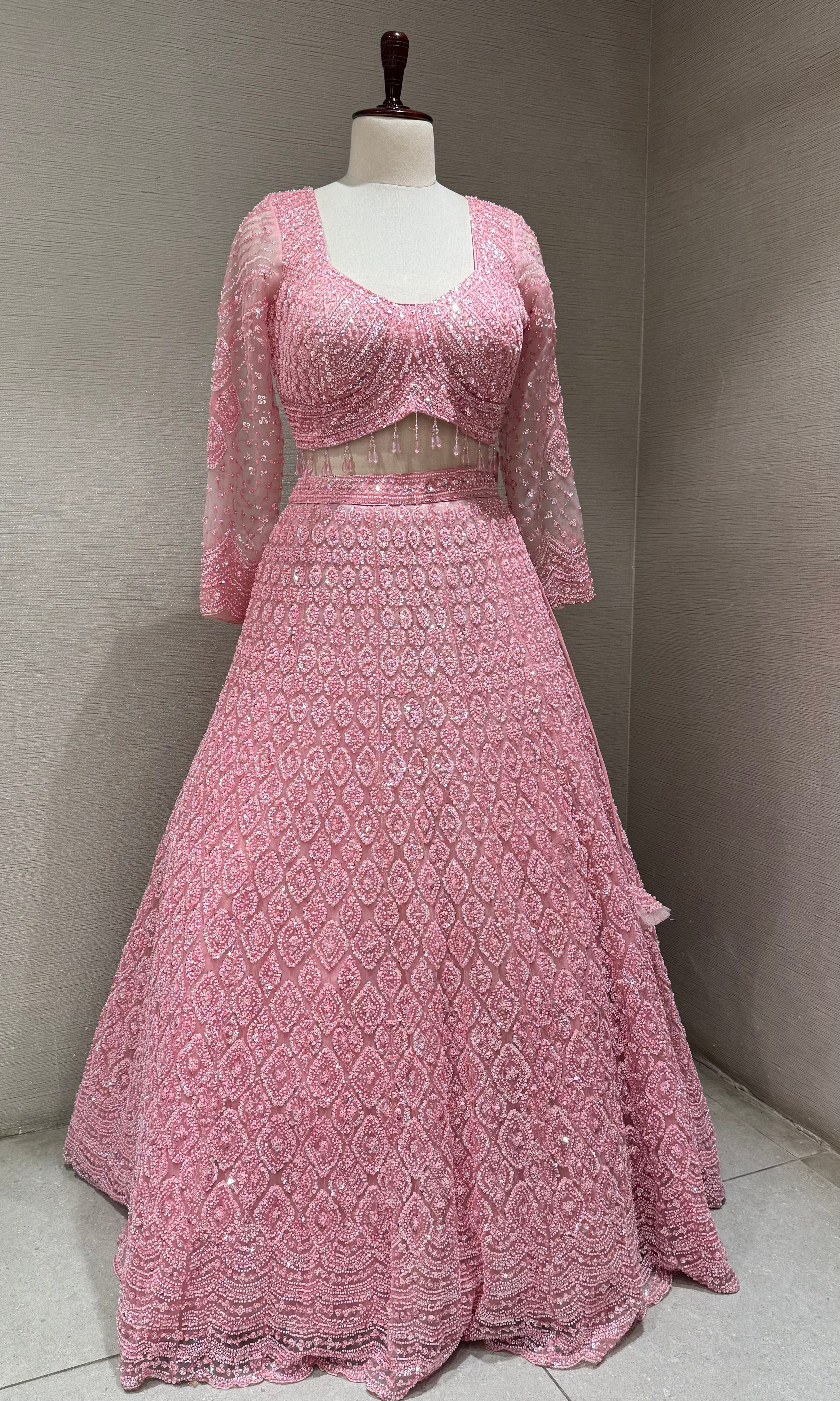 Pastel Pink Monochromatic Embroidered Bridal Lehenga