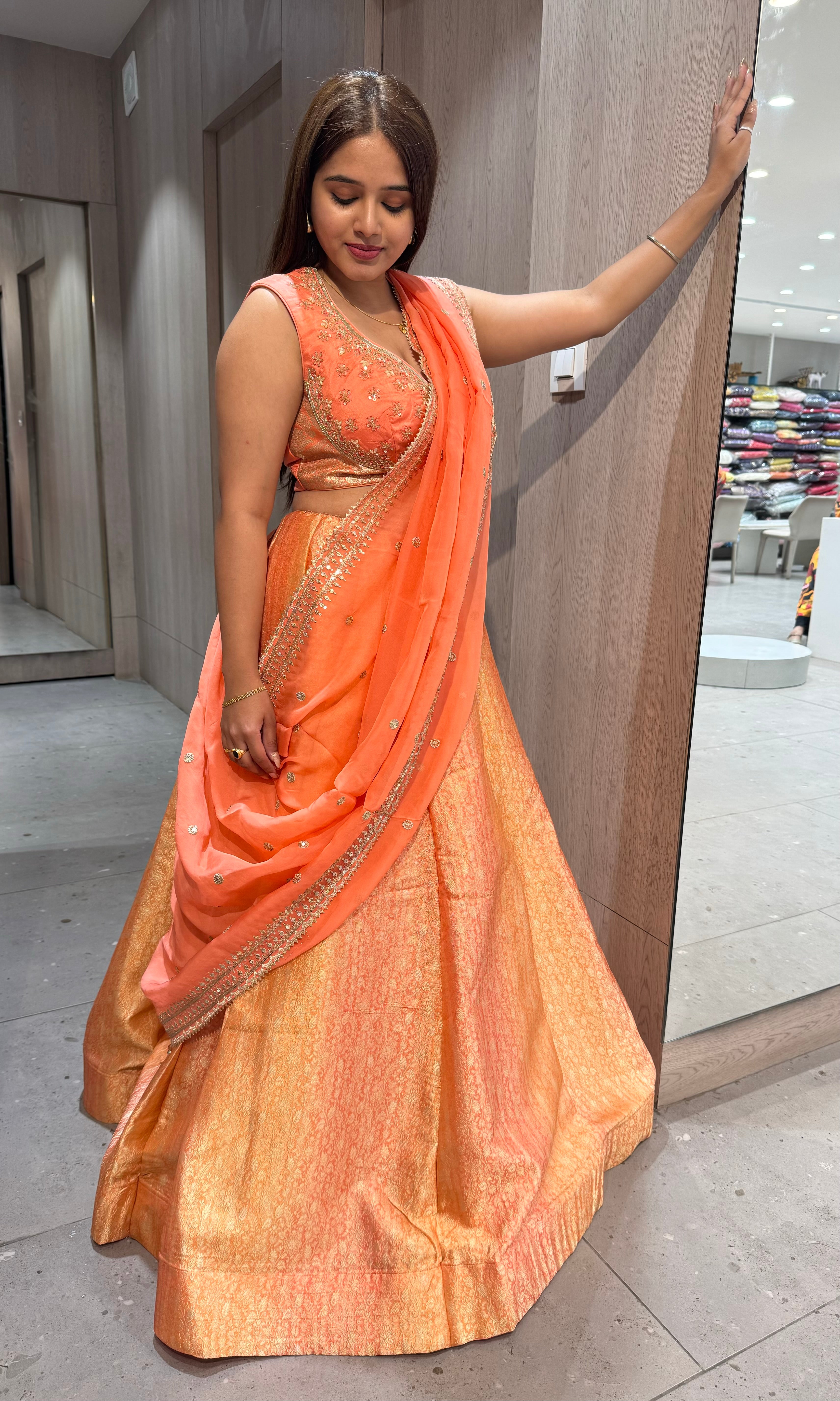Peach  Banarasi Lehenga