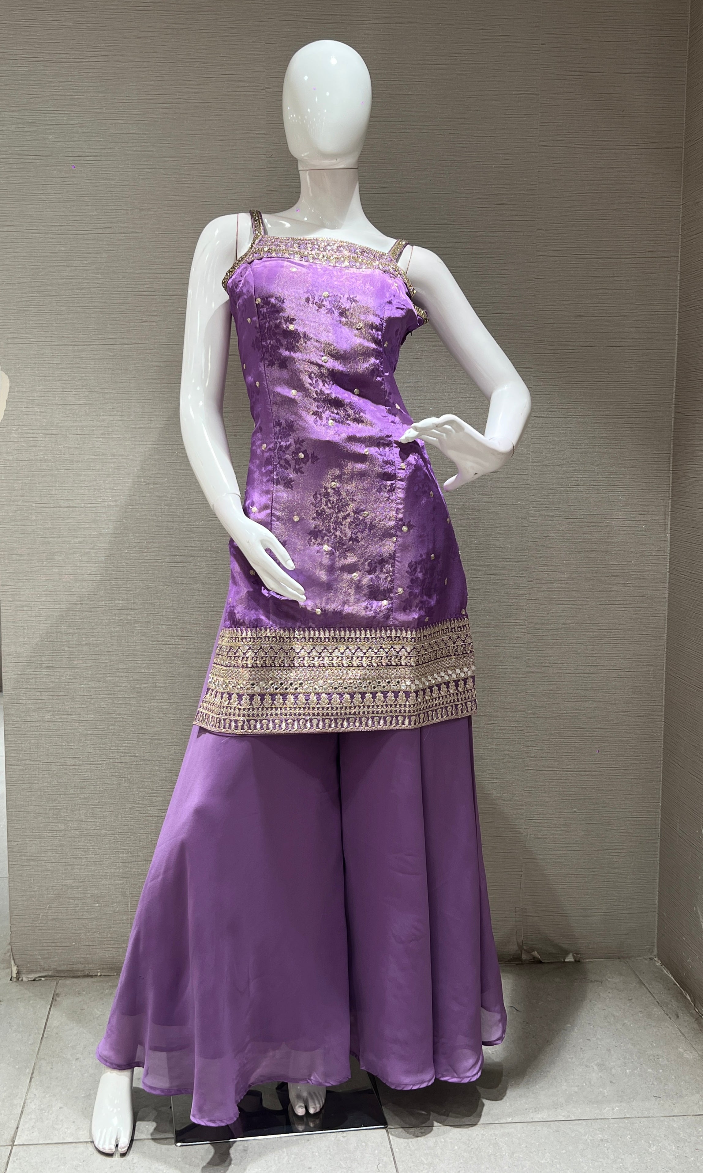 purple embroidery sharara with dupatta