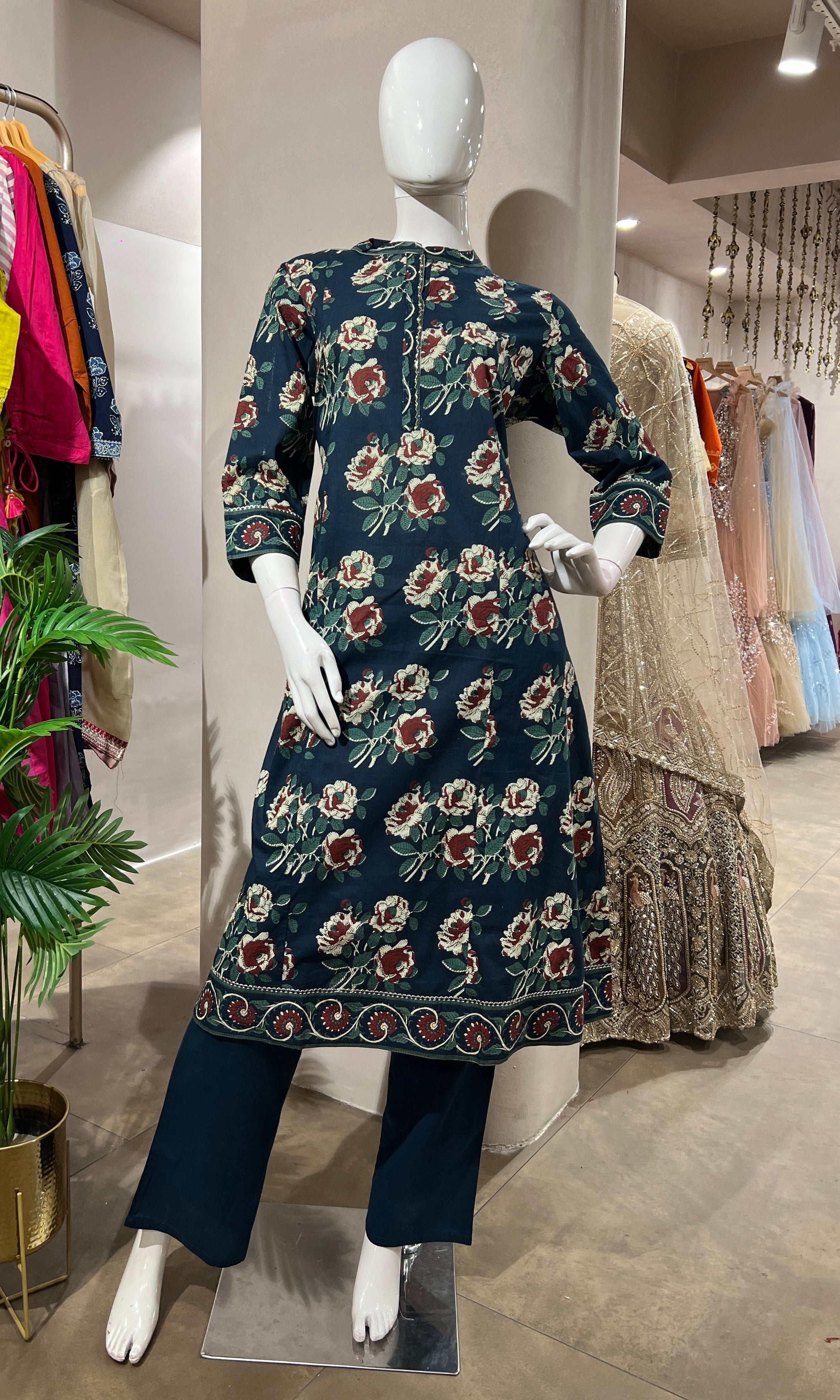 BLUE FLORAL PRINT KURTA SET