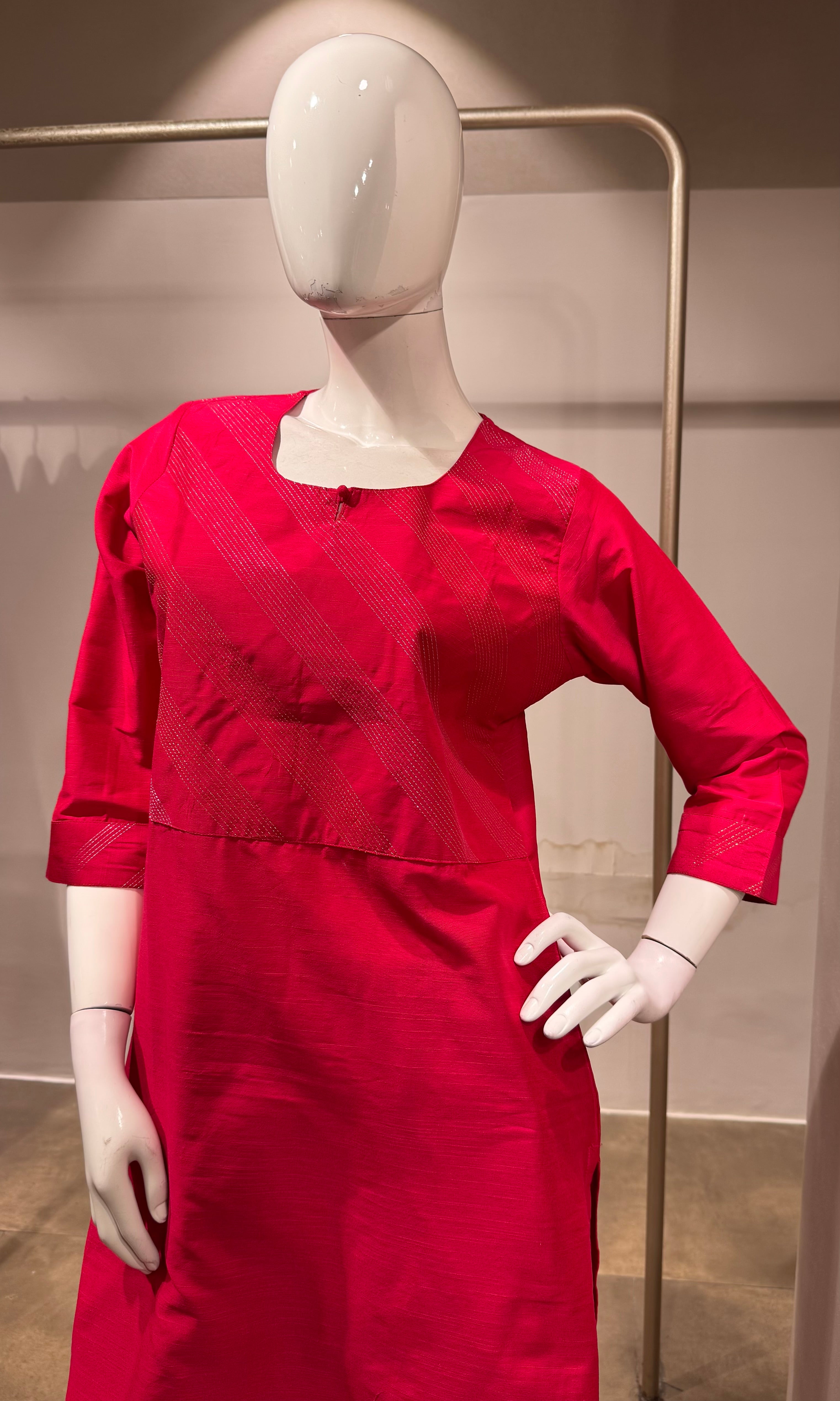 Rani pink raw silk kurta set