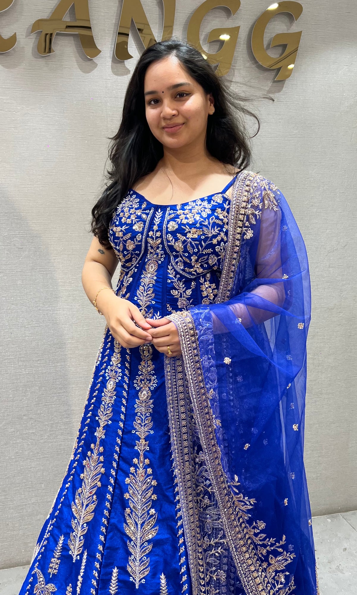 Royal blue embroidered peplum crop top lehenga set