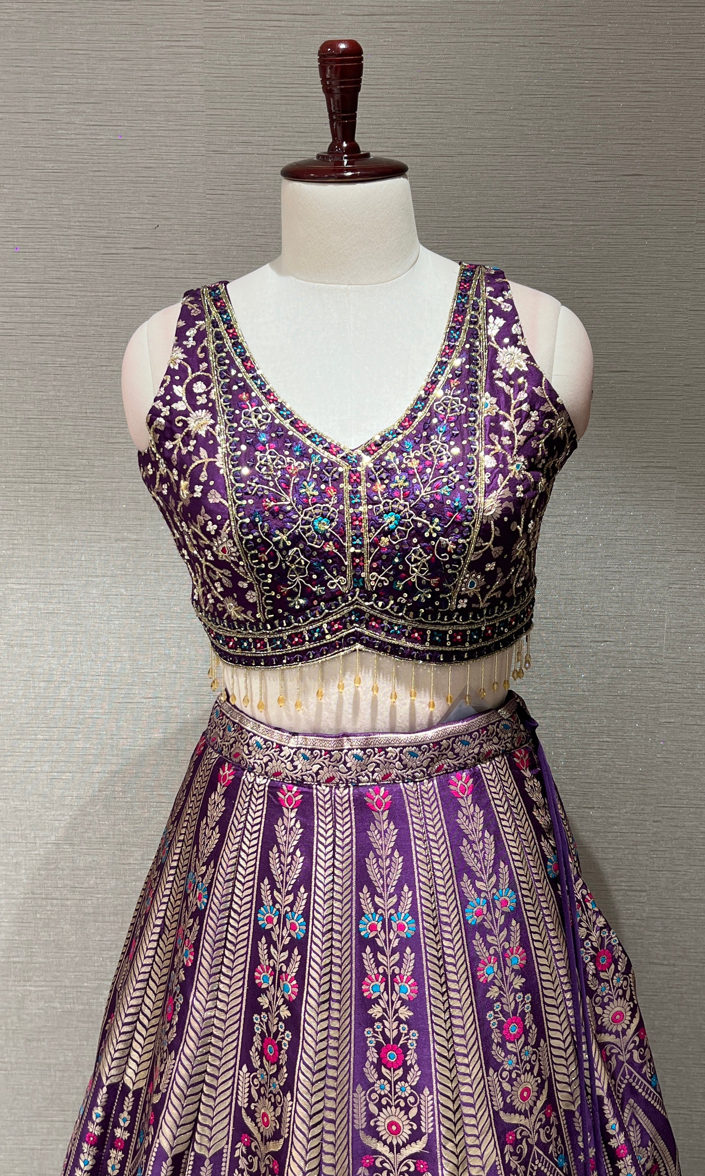 Purple Lehenga with Multicolor intricate embroidery