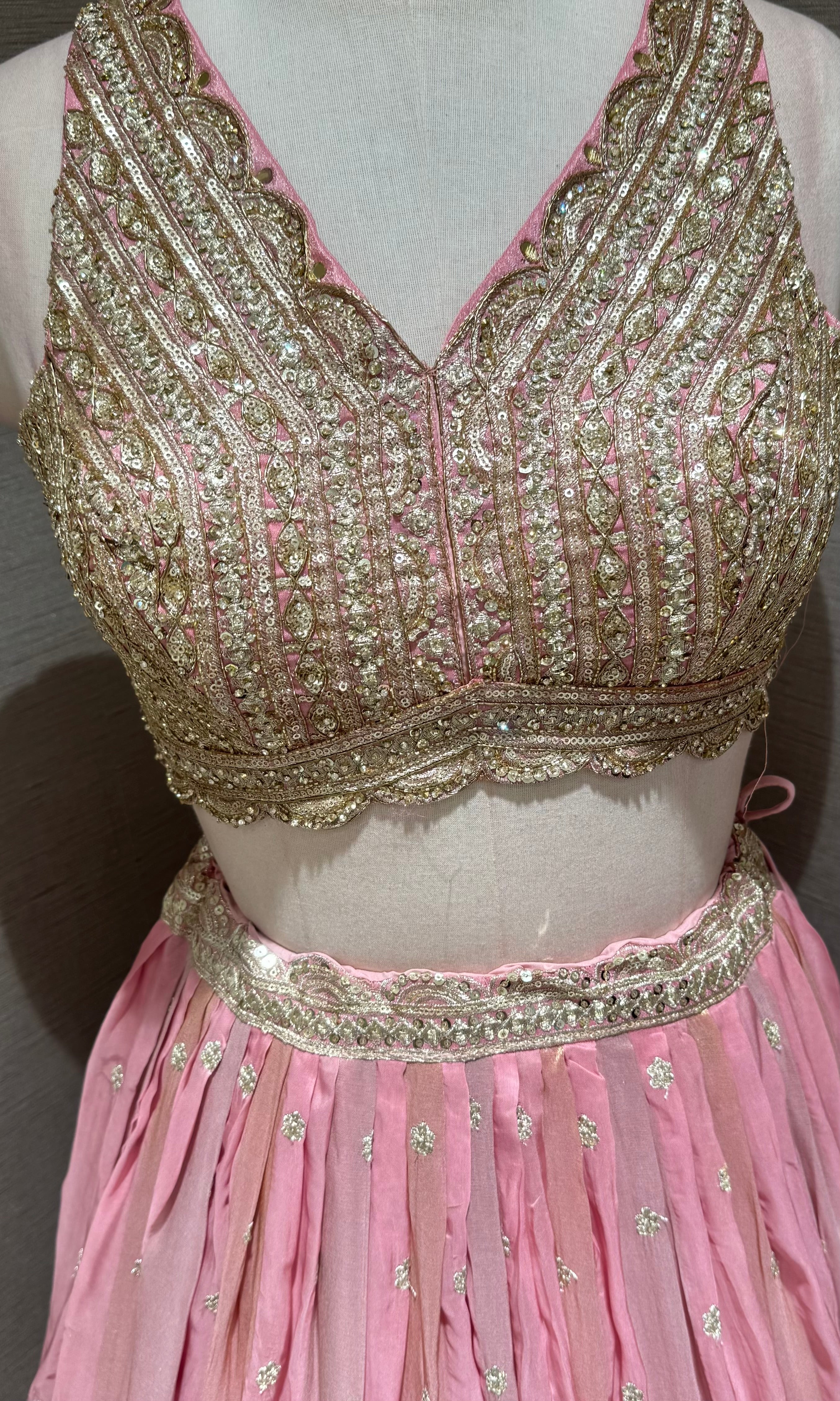 Blush Pink Silk Lehenga Set with Intricate Gold Borders