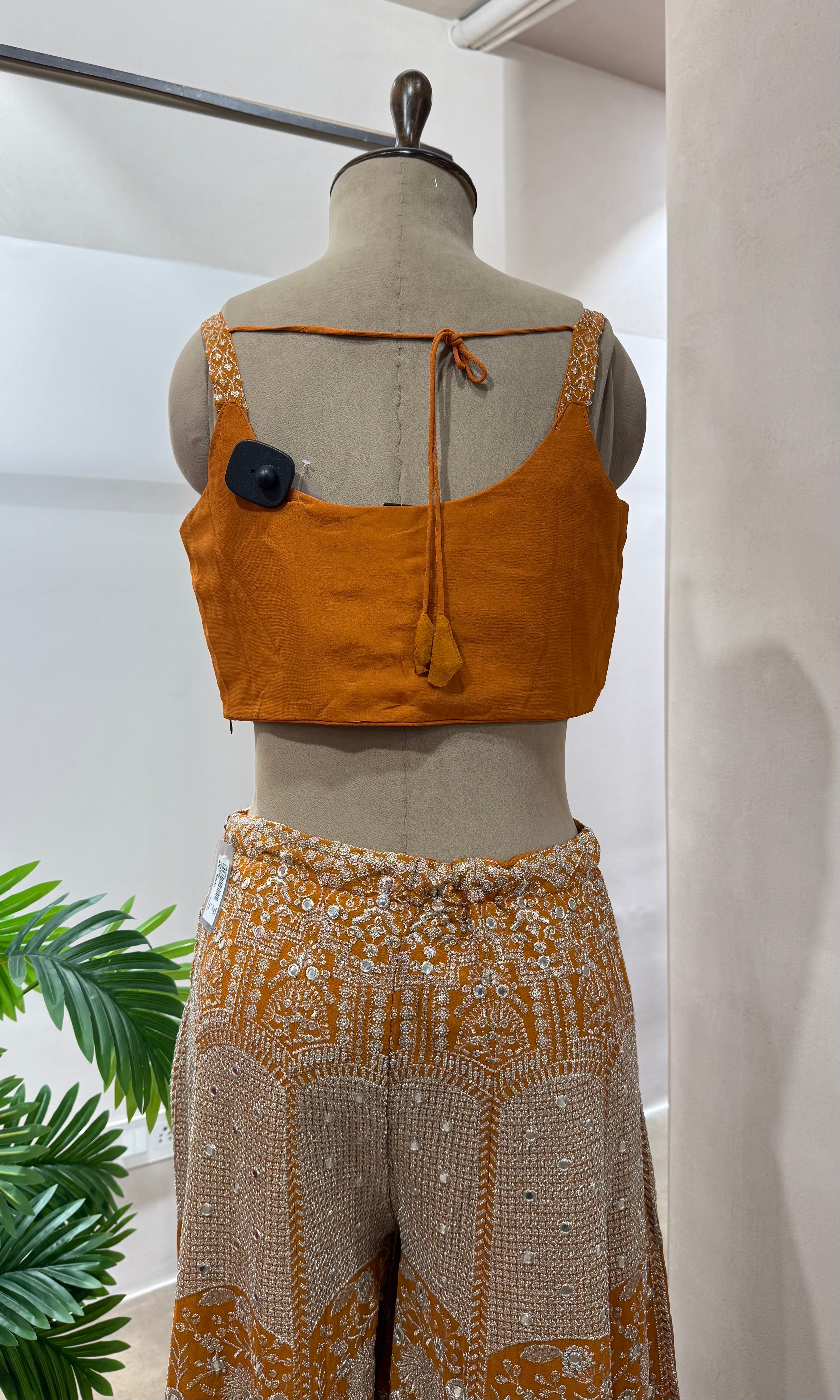 Rust EMBELLISHED PALAZZO SET WITH JACKET