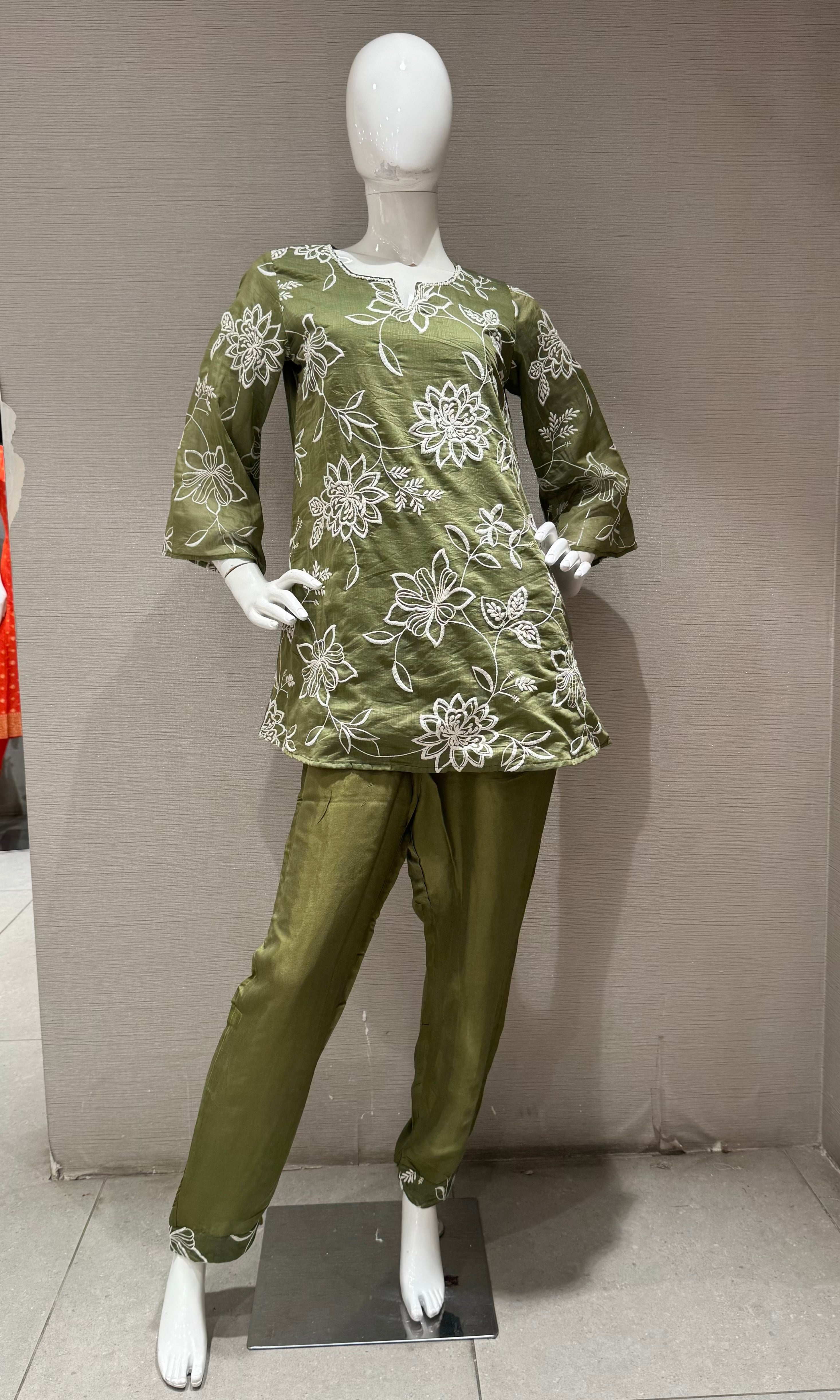 Sage green Petal Floral Cord Set