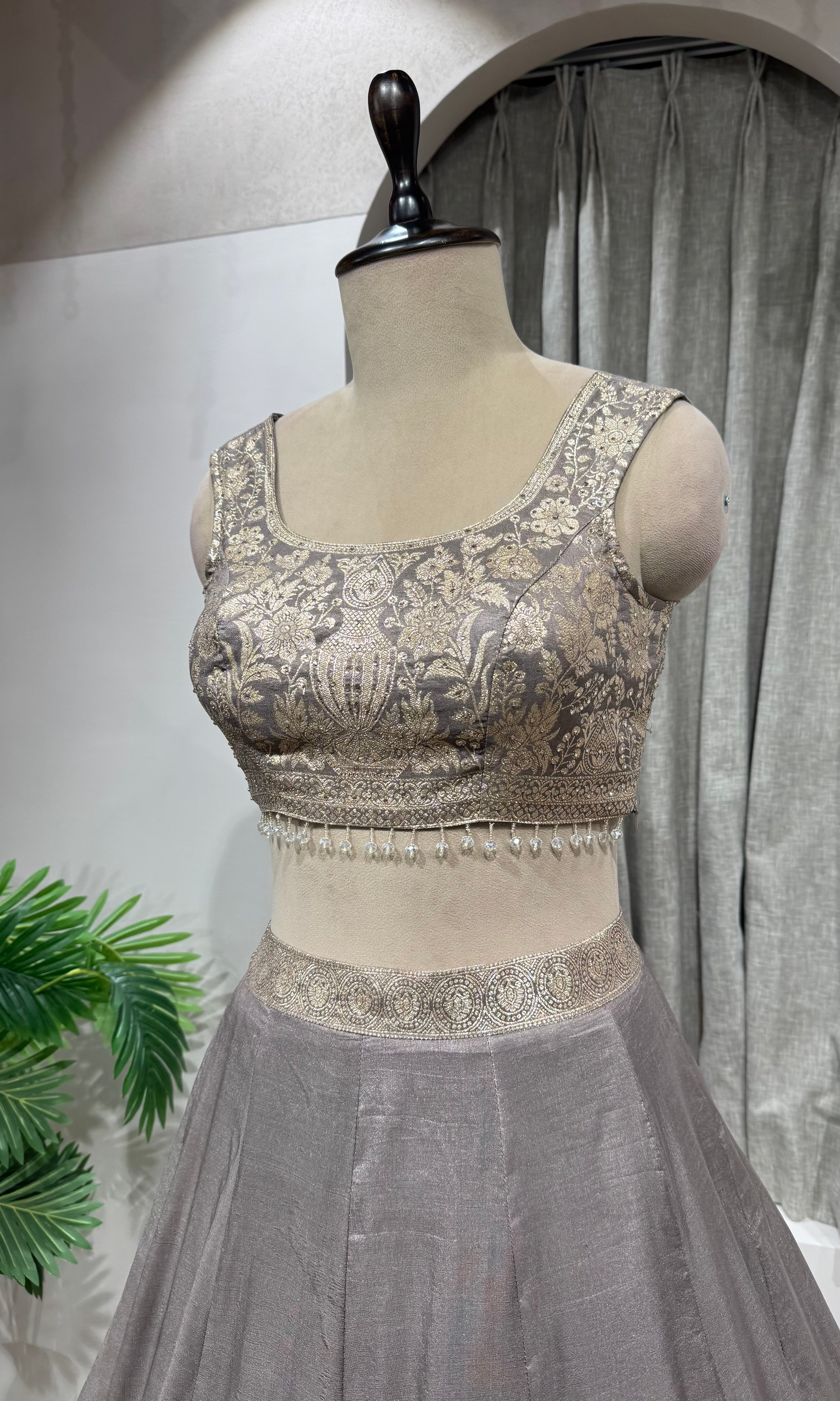 grey with gold embroidered lehenga choli