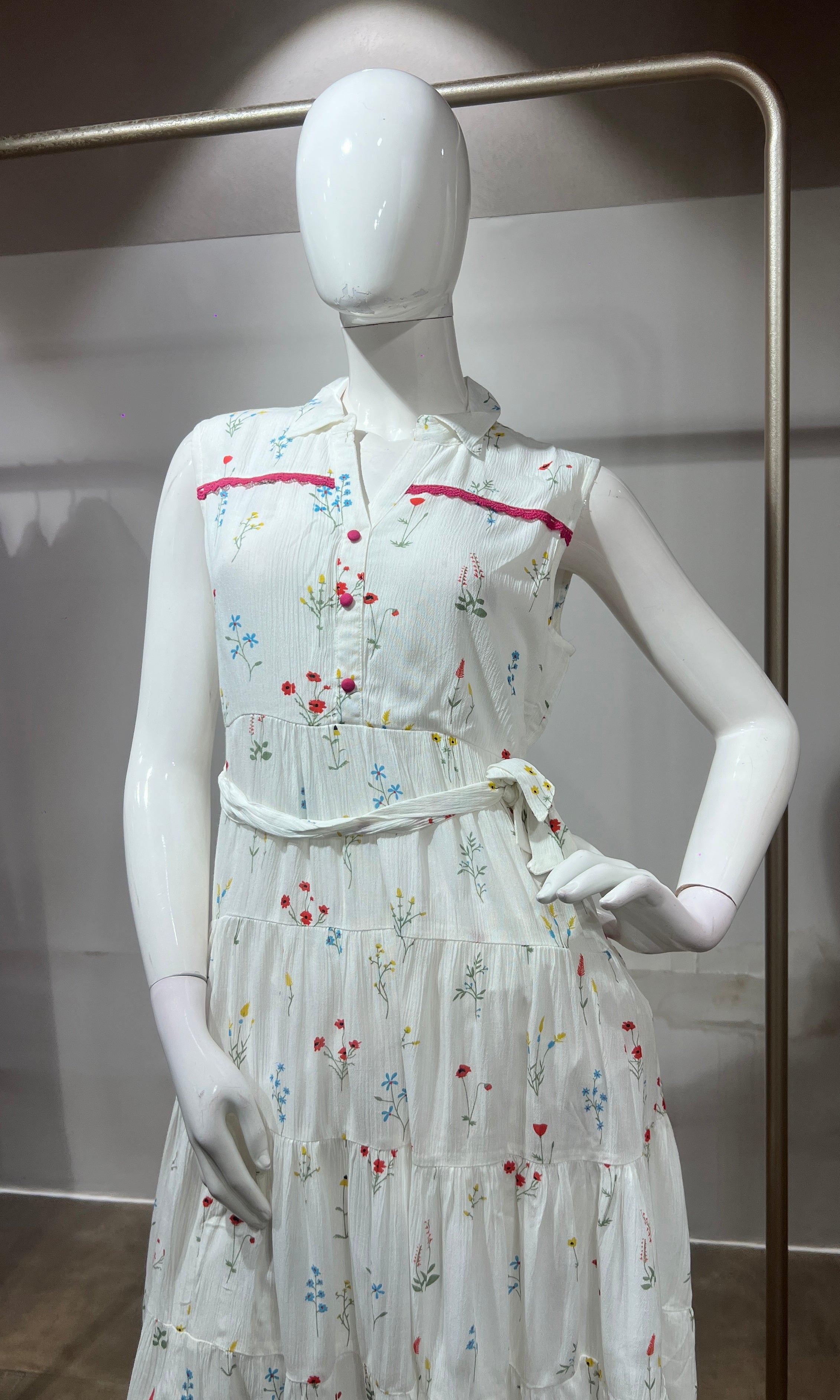 White multicolor floral motifs Frock