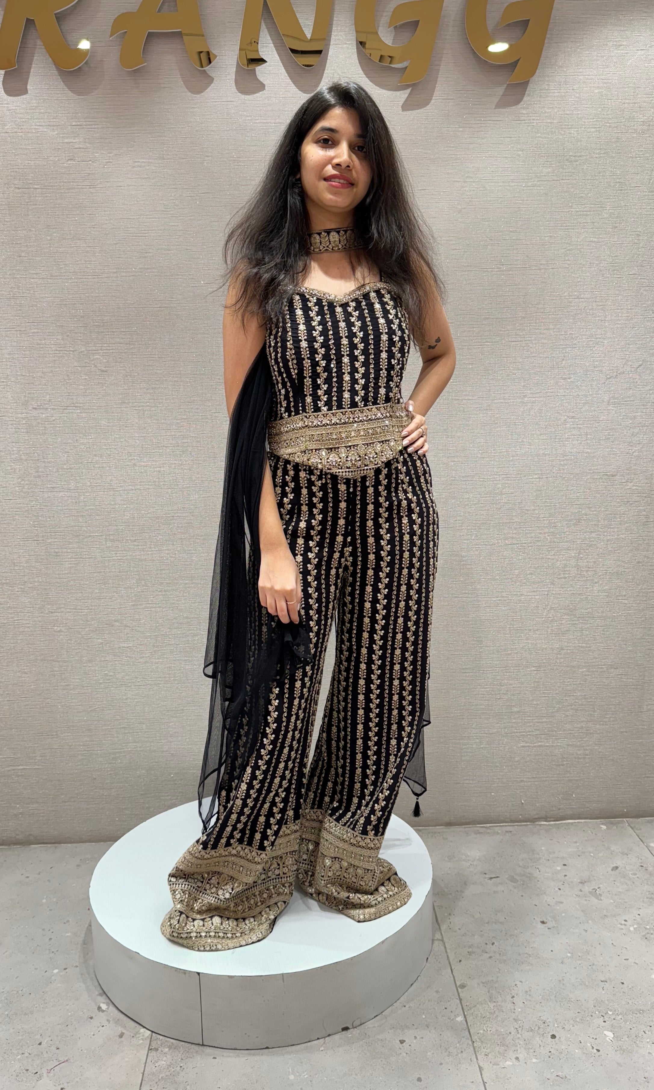 Black PEPLUM GOLD PALAZZO SET