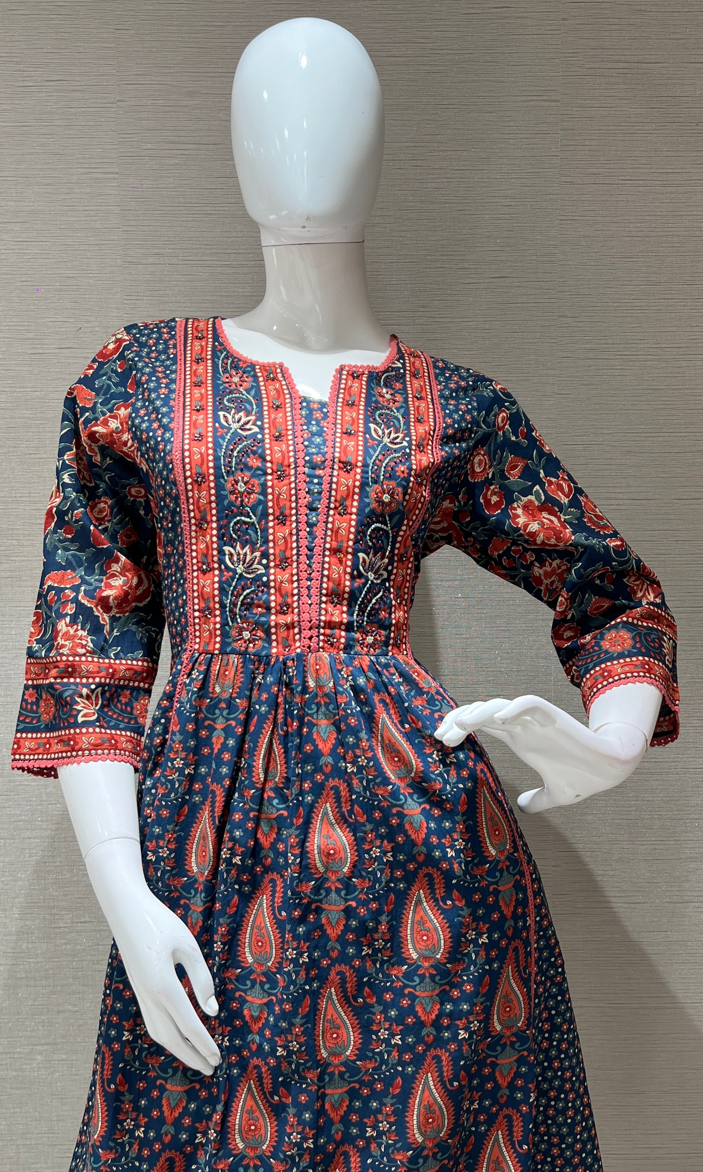 Navi blue Floral Kurta Set with Dupatta