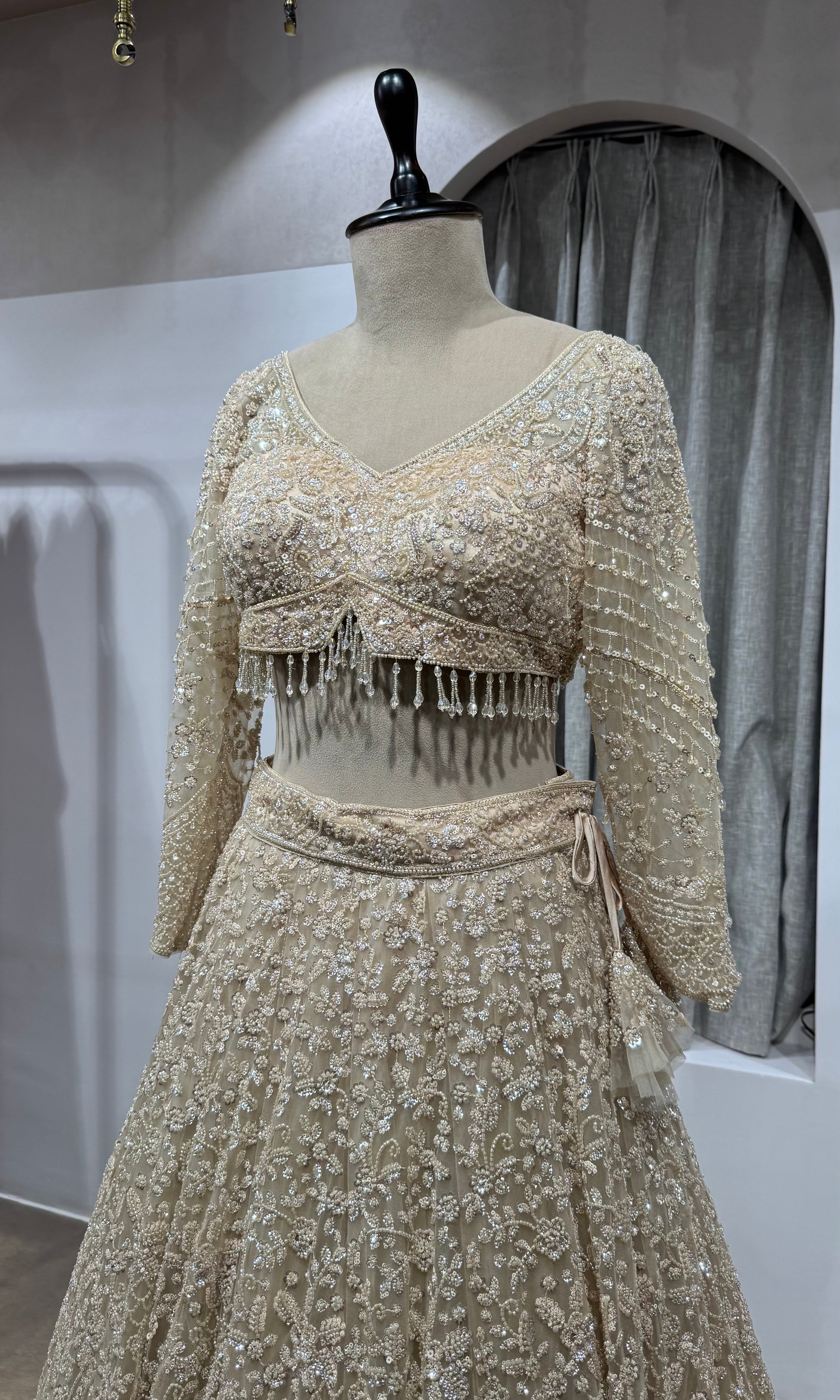 Ivory Net Sequin Embroidered Lehenga Set