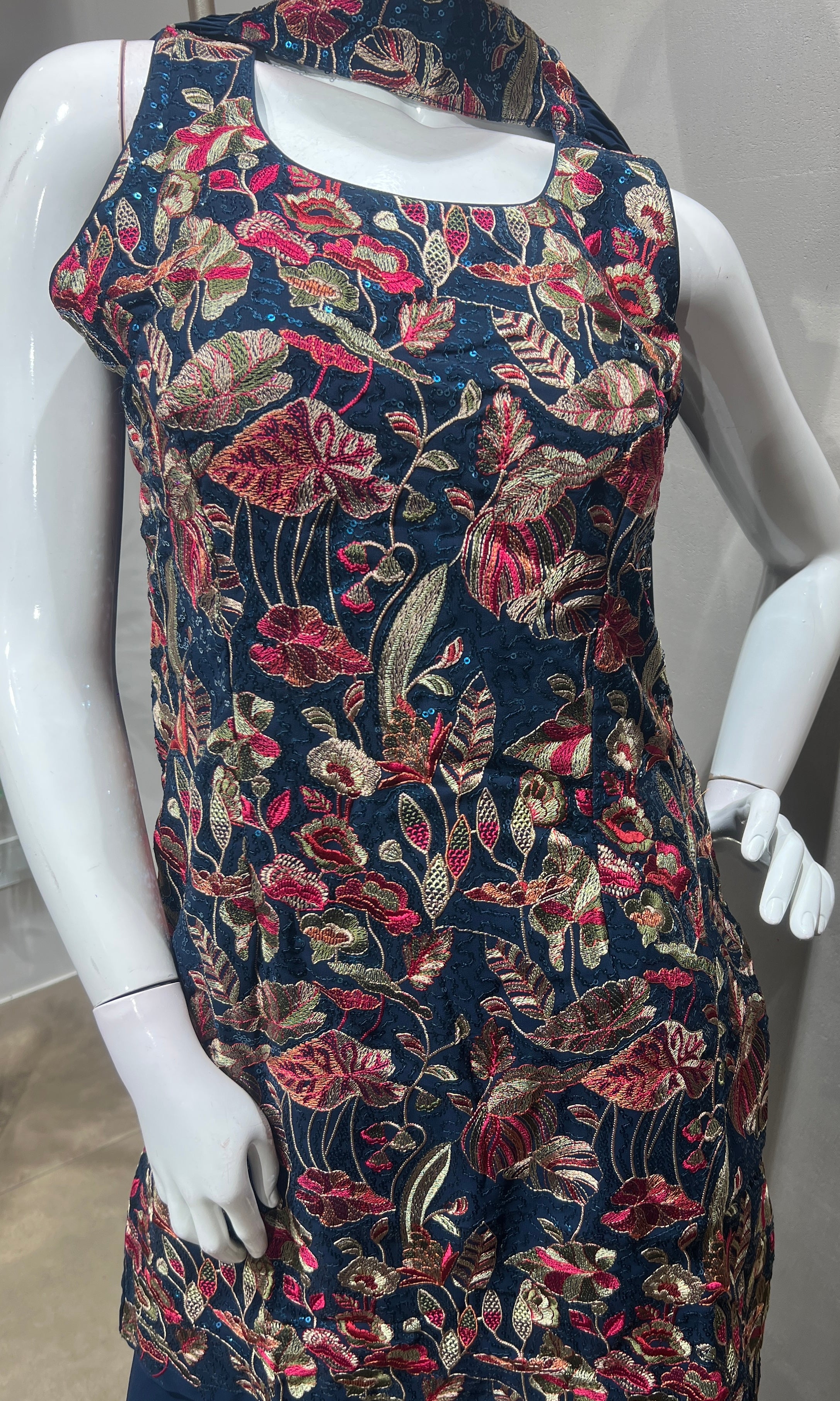 Navy Blue Floral Georgette Sharara Set