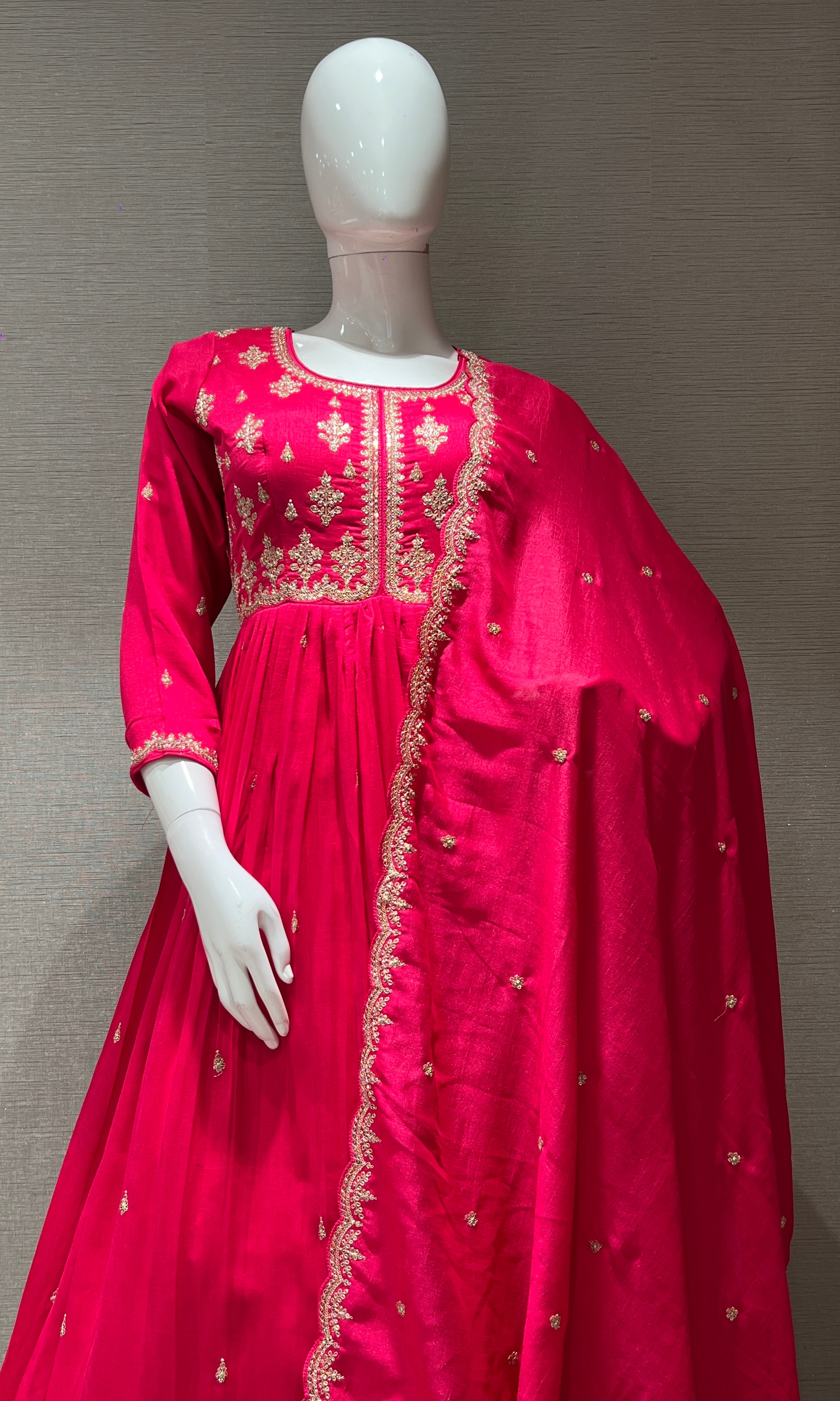 Pink EMBROIDERED ANARKALI LONG DRESS