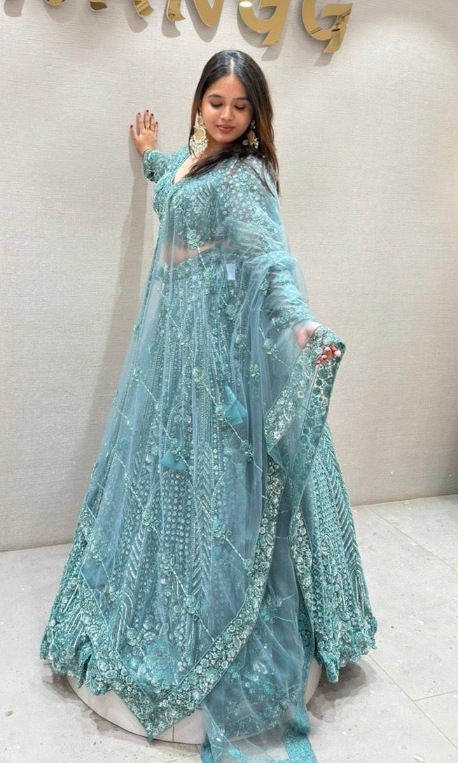 Sea green HEAVY EMBROIDERED Lehenga