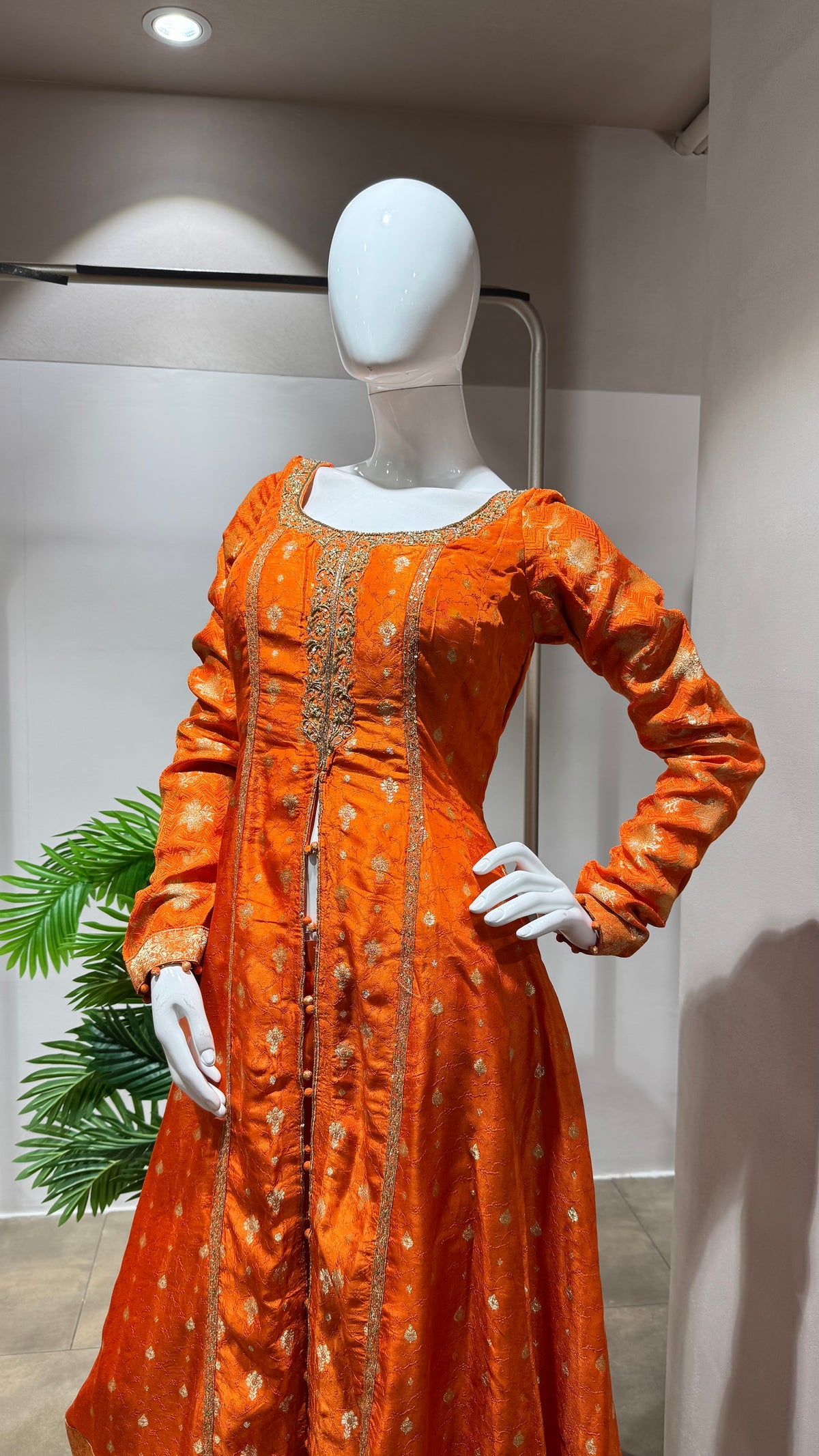 ORANGE GOLDEN  ANARKALI WITH PALAZZO PANTS