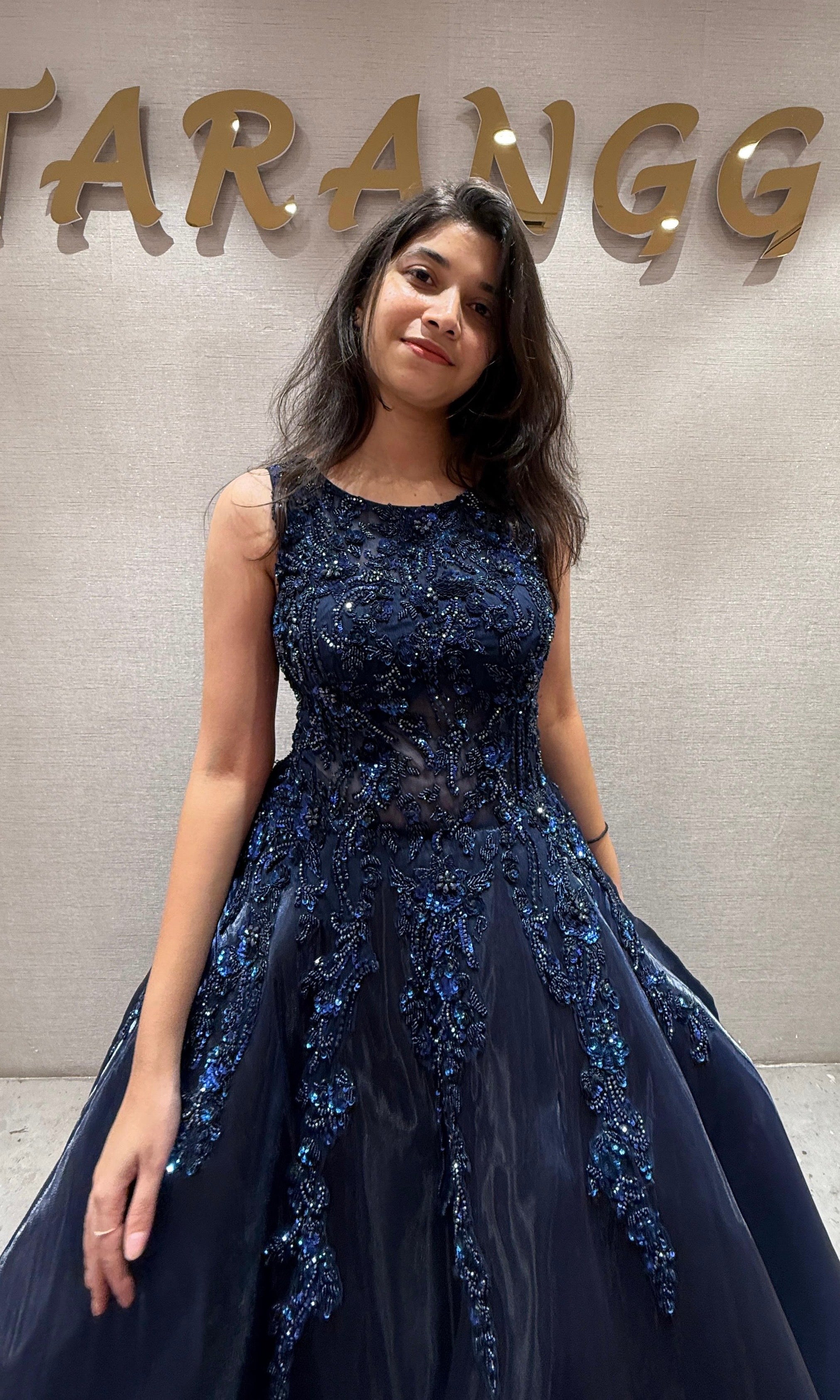 Midnight Shimmer Floral Ball Gown