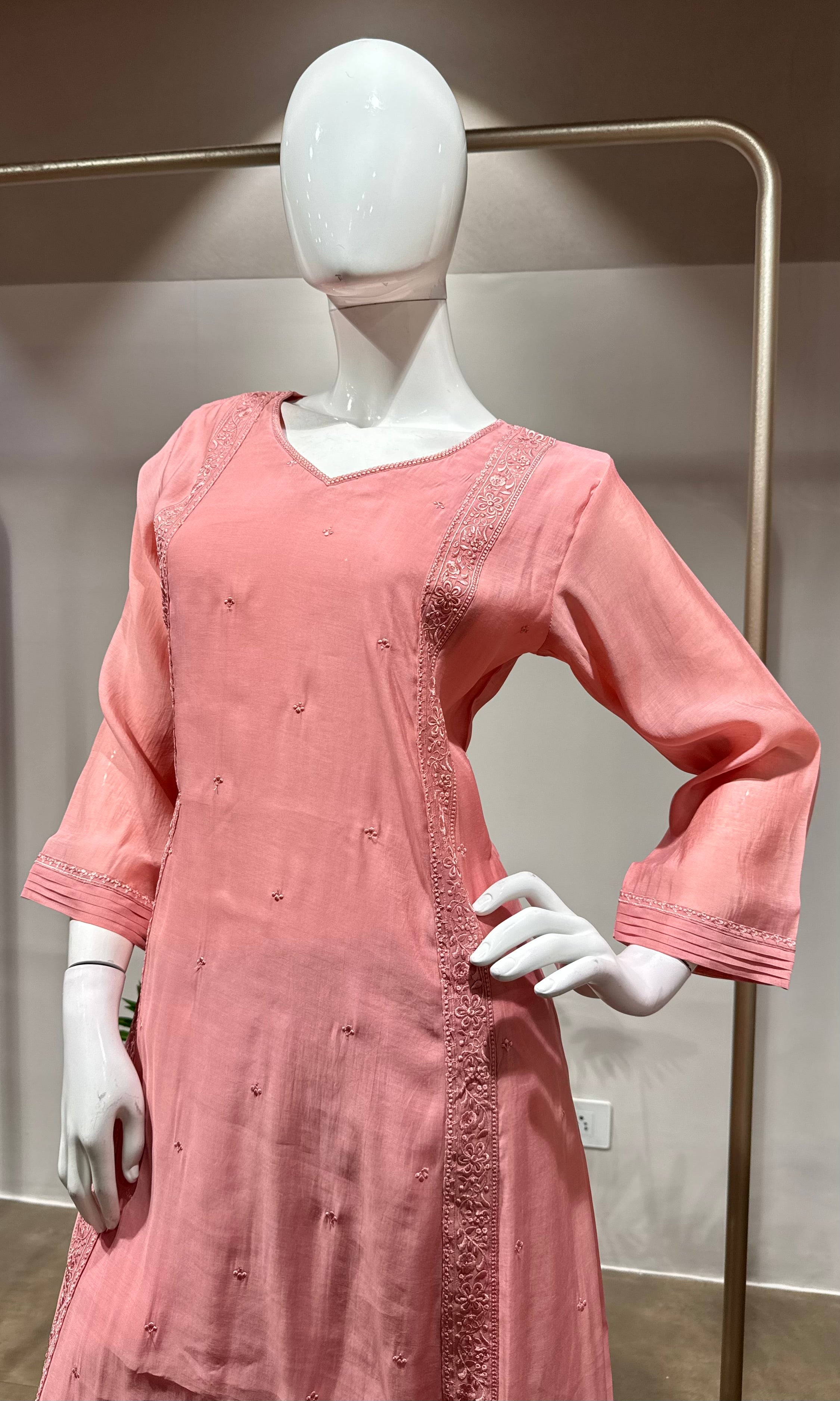 BABY PINK Embroidered Chanderi Kurta Set