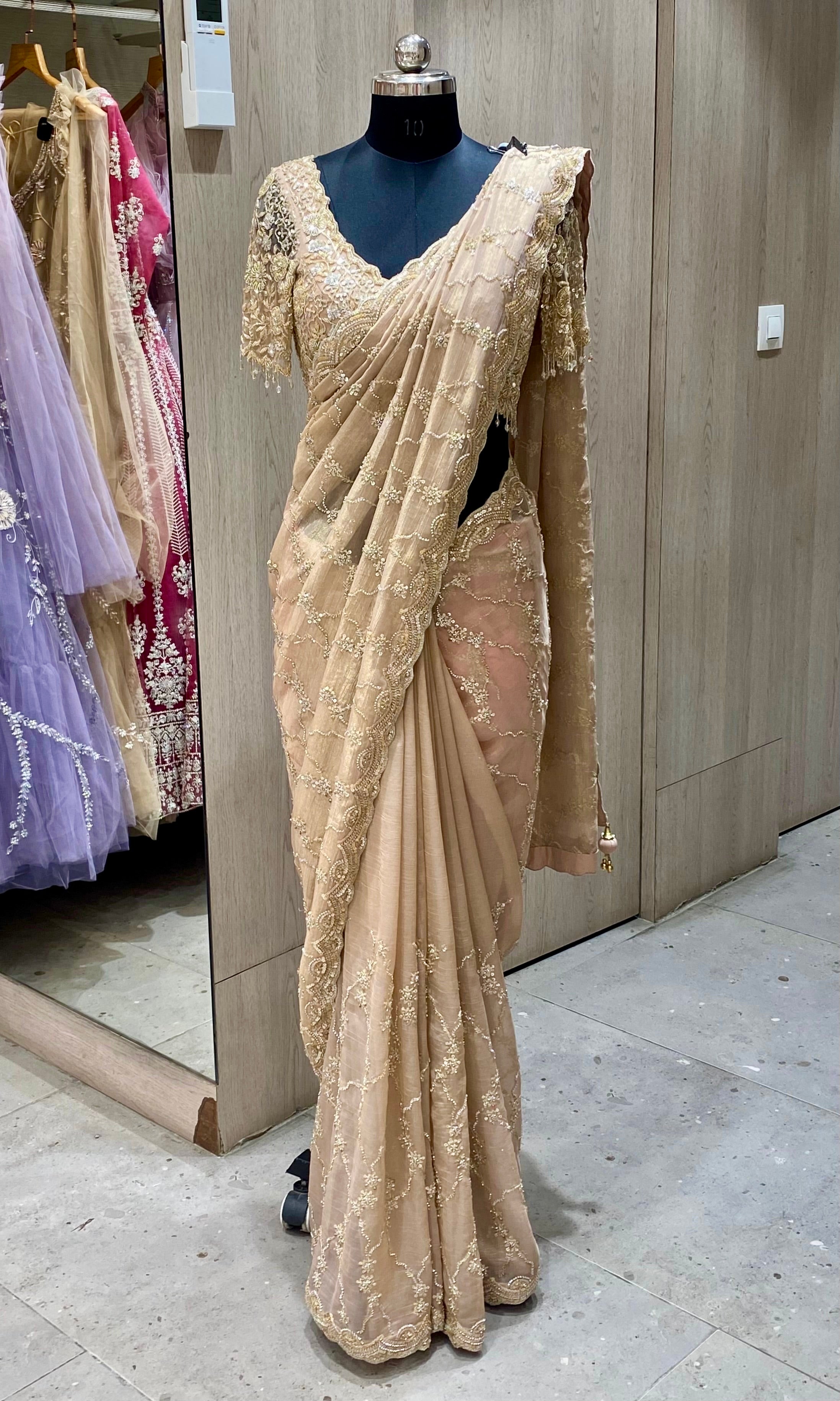 Onion pink saree with ready blouse